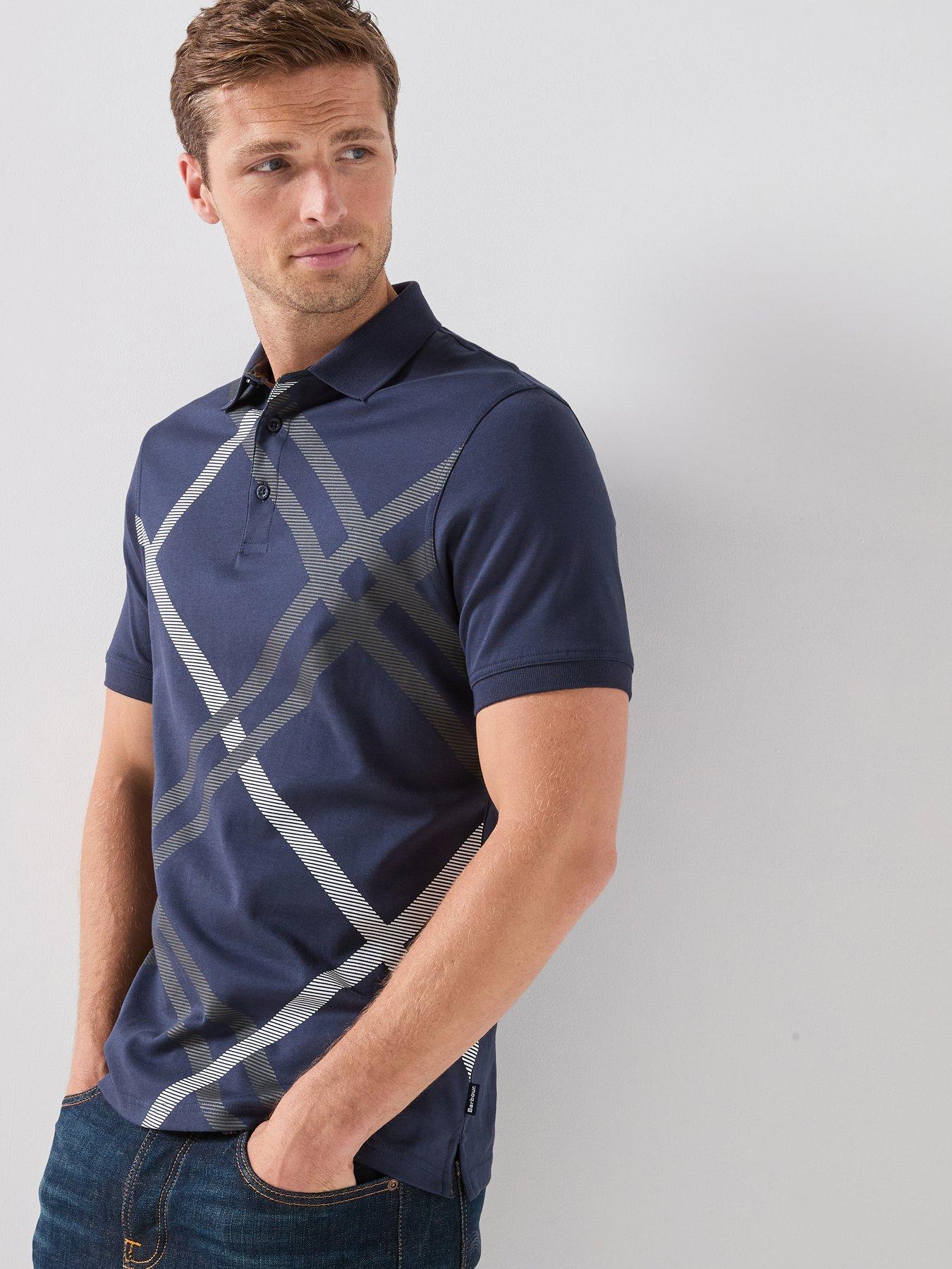 Barbour Tartan Bias Print Tailored Polo Shirt - Navy