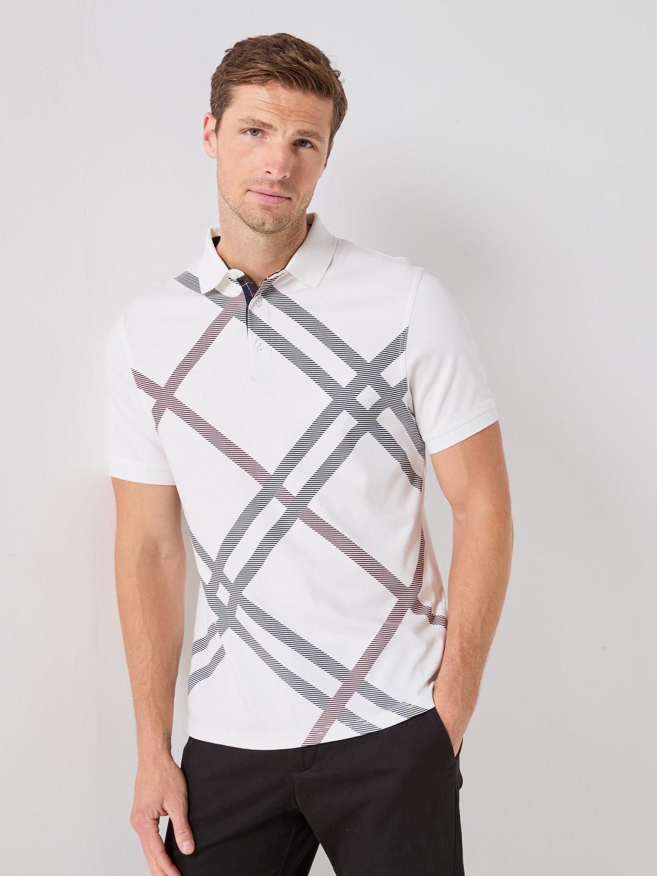 Barbour Tartan Bias Print Tailored Polo Shirt - White