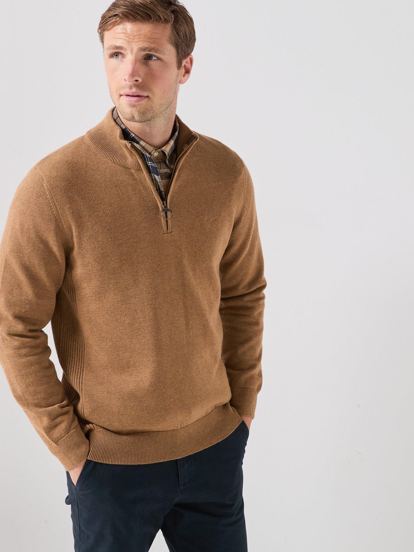 Image 1 of 6 of Barbour Cotton Half Zip Knitted Jumper - Beige