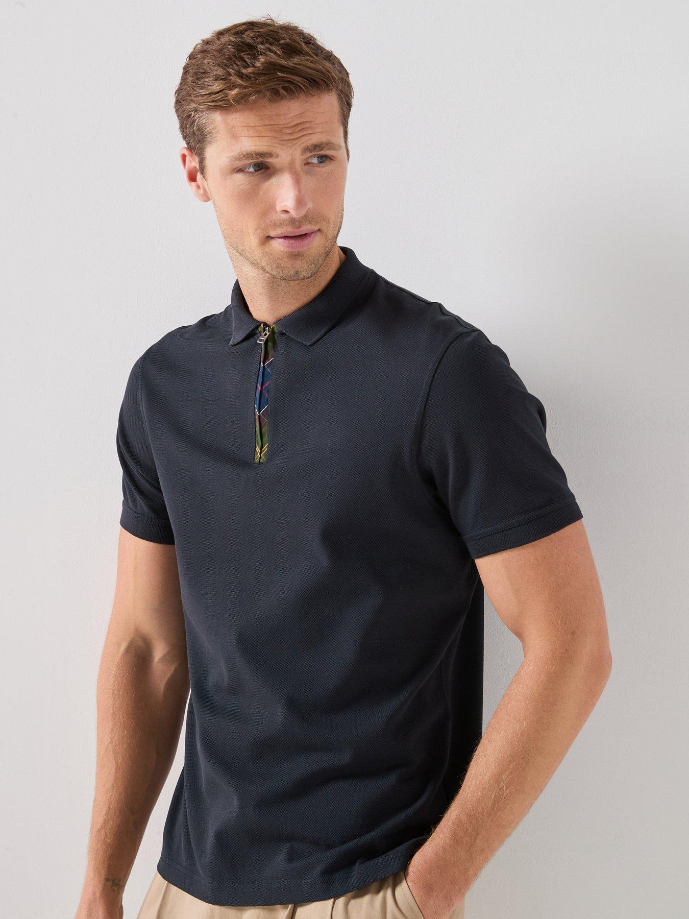 Barbour Stately Zip Tartan Polo Shirt - Navy