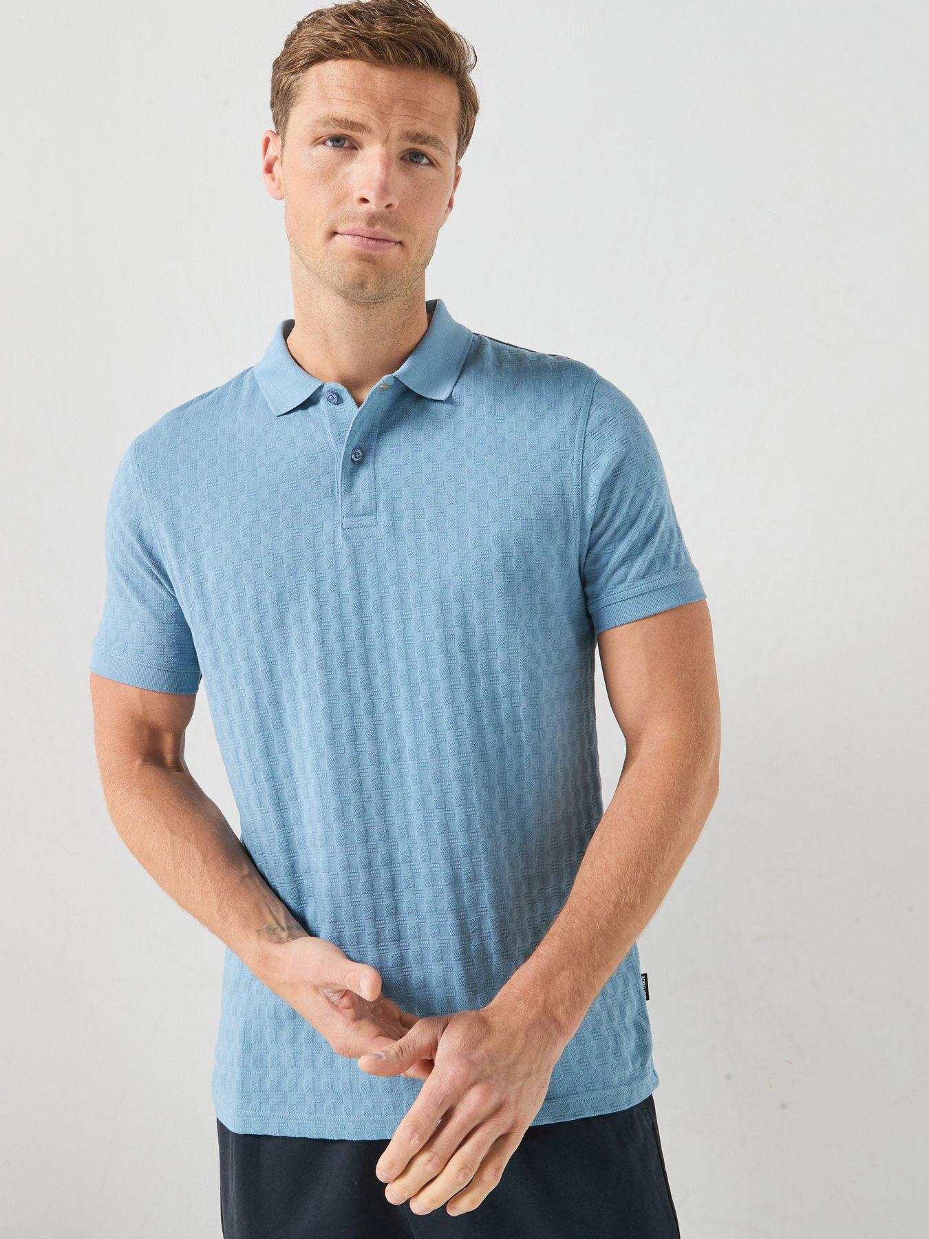 Image 1 of 5 of Barbour Faversham Tailored Textured Polo Shirt - Light Blue