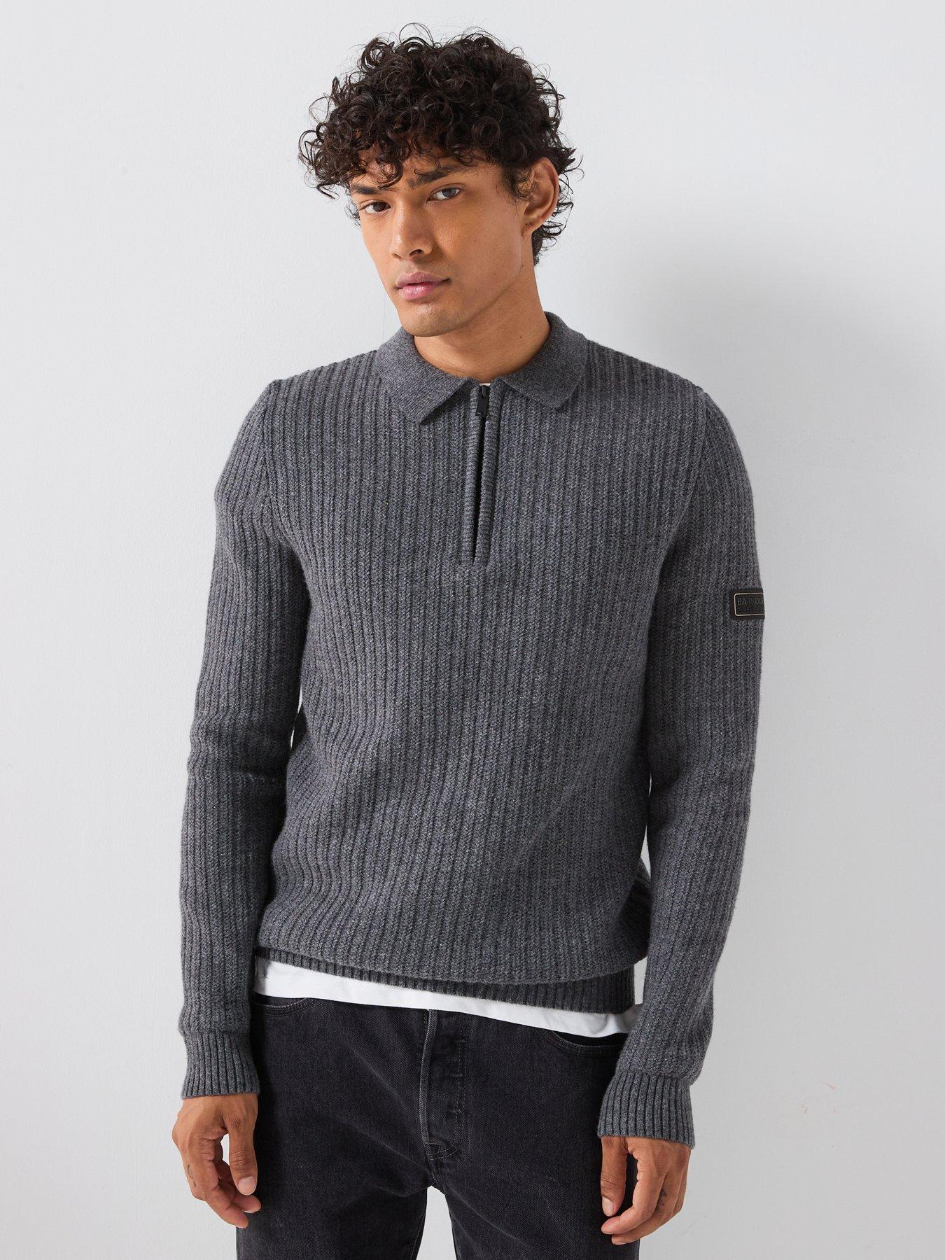 Image 1 of 6 of Barbour International Oxham Polo Zipped Knitted Jumper - Grey