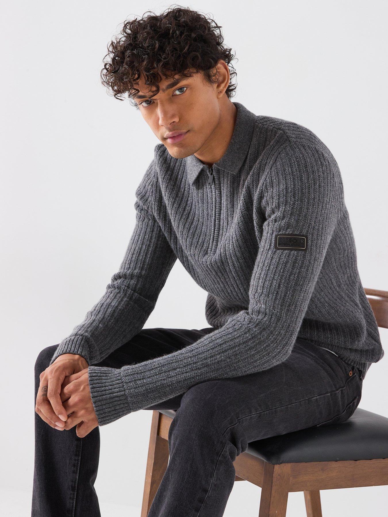 Image 5 of 6 of Barbour International Oxham Polo Zipped Knitted Jumper - Grey