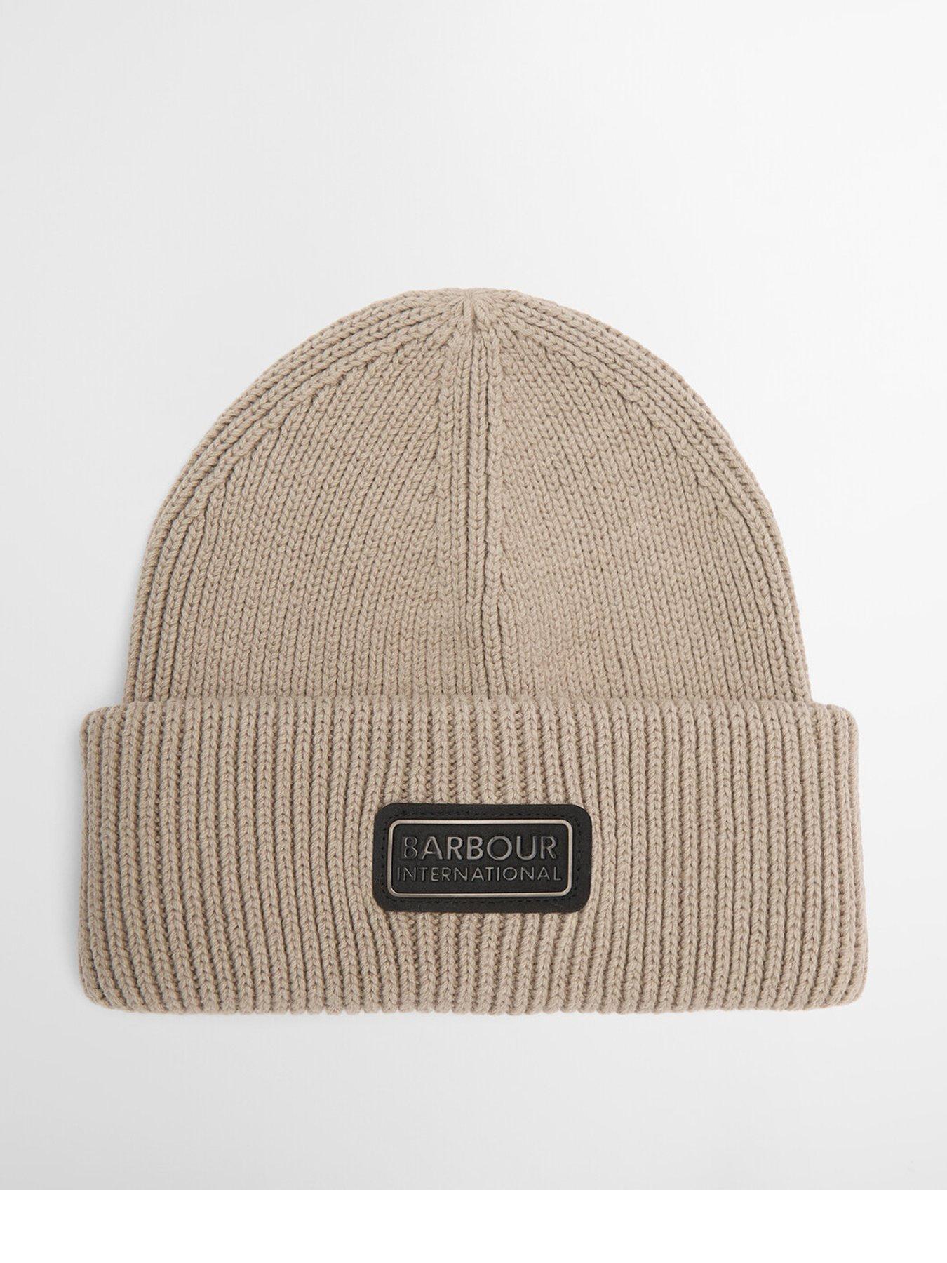 Image 1 of 4 of Barbour International Mens Rib-Knit Craywell Beanie Hat - Beige