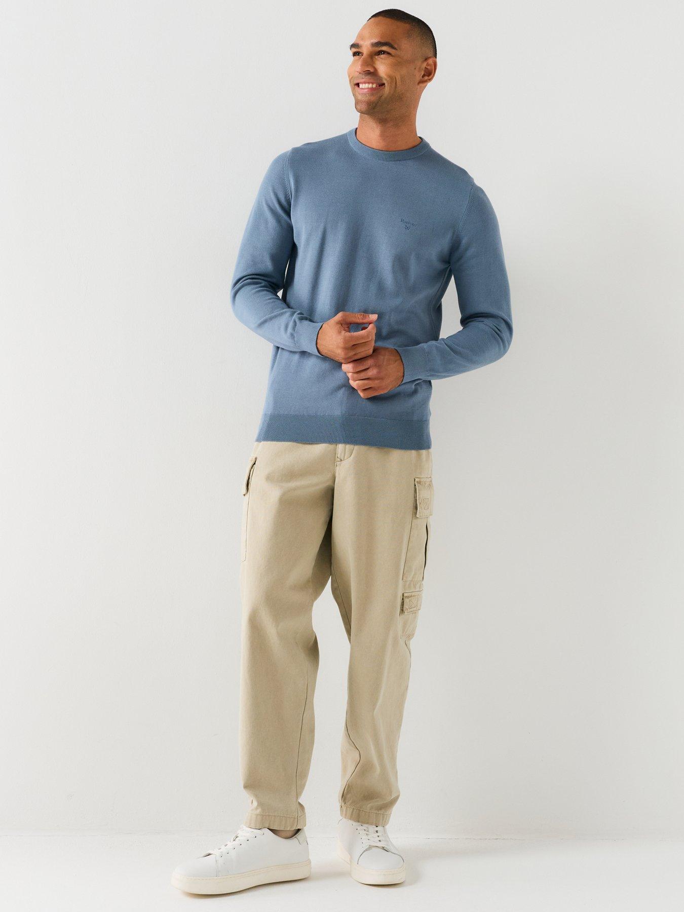 Image 3 of 4 of Barbour Pima Cotton Crewneck Knitted Jumper - Light Blue