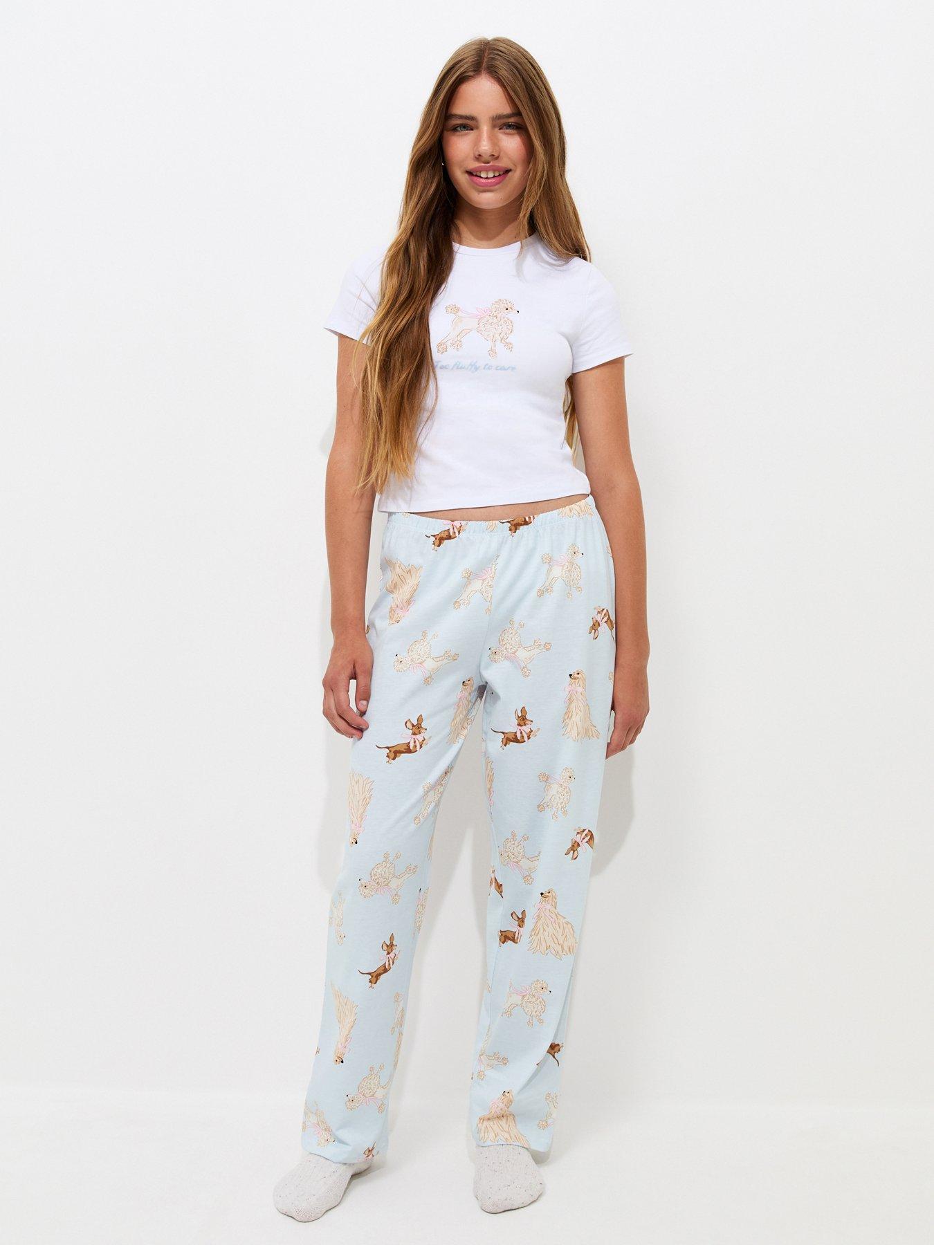 New Look 915 Girls Cotton Rich Dog Print Baby Tee Pyjama Set - Blue
