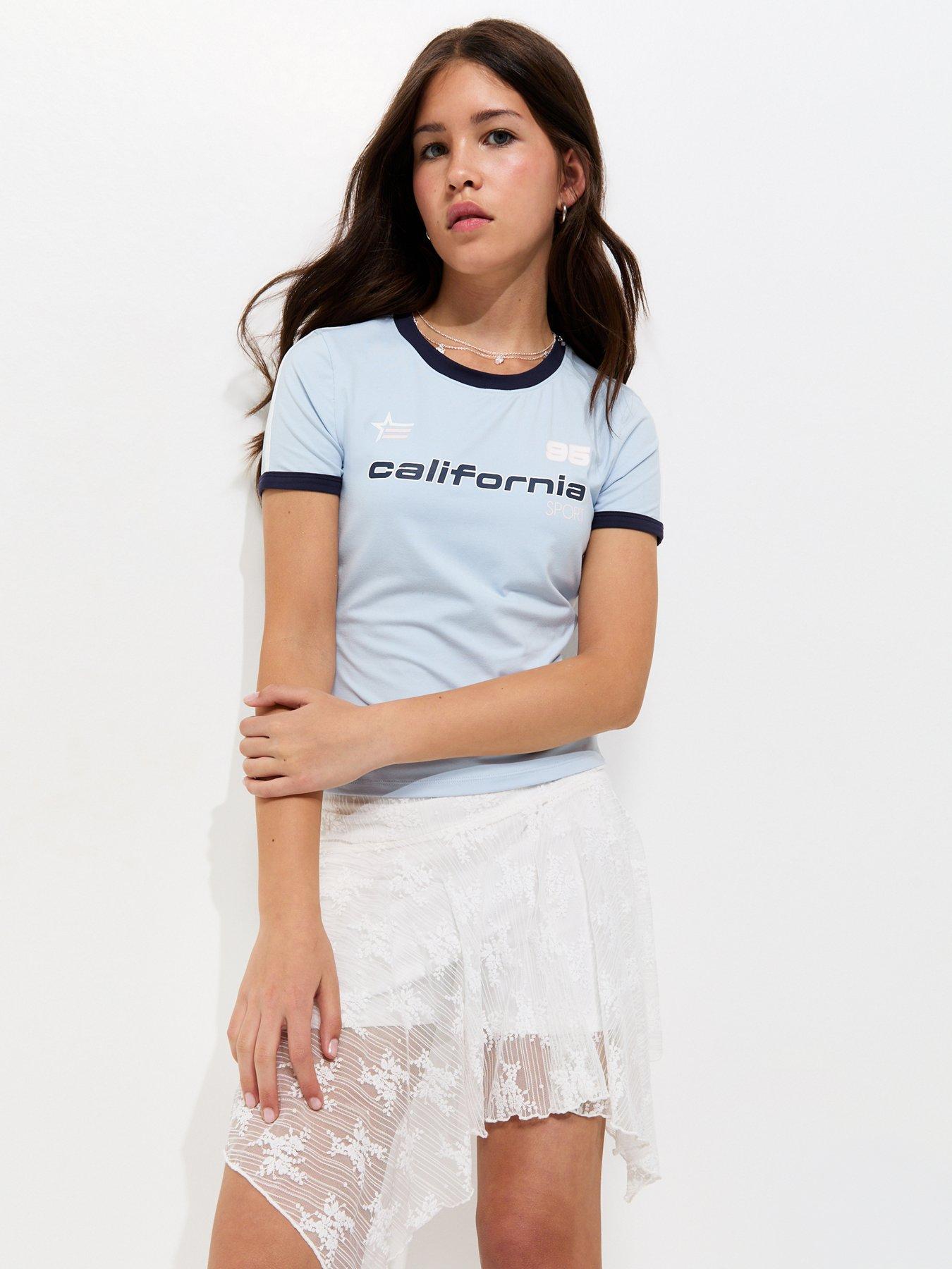 New Look 915 Girls Blue 95 California Print T-Shirt - Light Blue