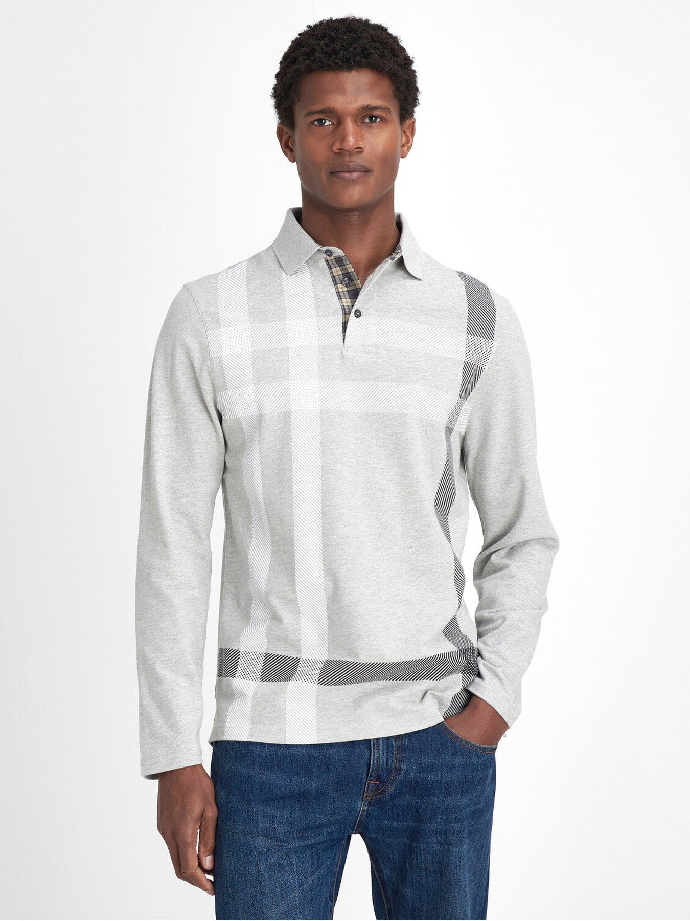 Barbour Blaine Tartan Long Sleeved Polo Shirt - Grey Marl
