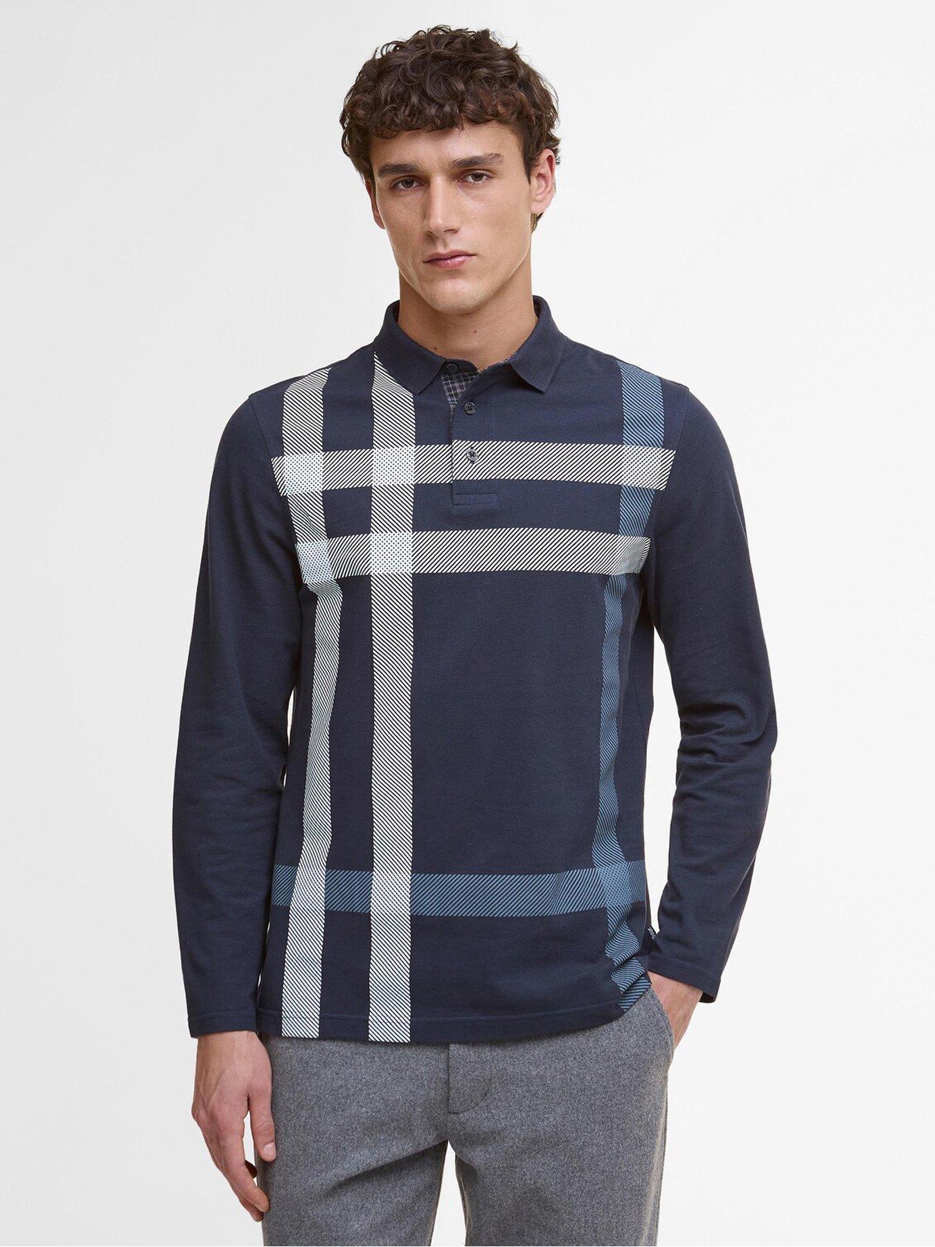 Image 1 of 6 of Barbour Blaine Tartan Long-Sleeved Polo Shirt - Navy