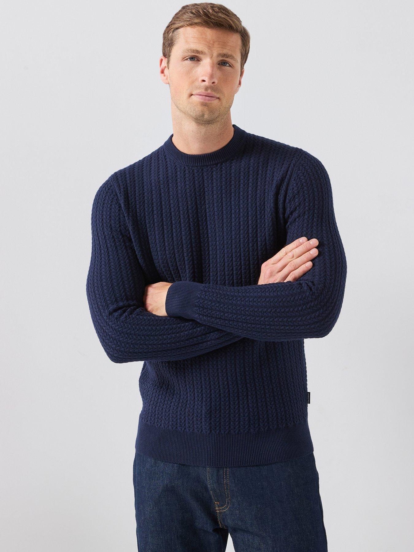 Barbour Herringbone Textured Crewneck Knitted Jumper - Navy