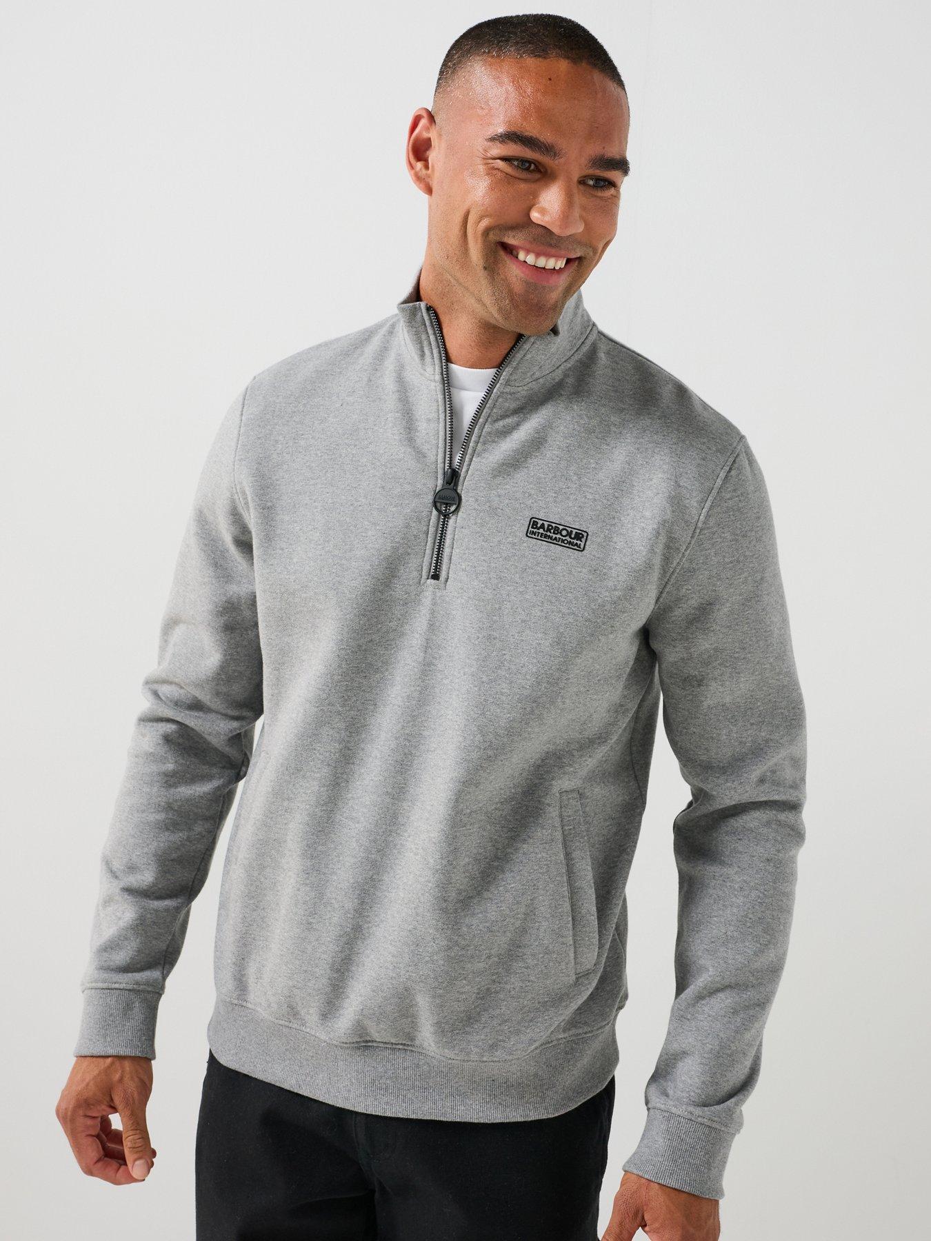 Image 1 of 6 of Barbour International Mens Half Zip Stand Collar Sweatshirt - Grey