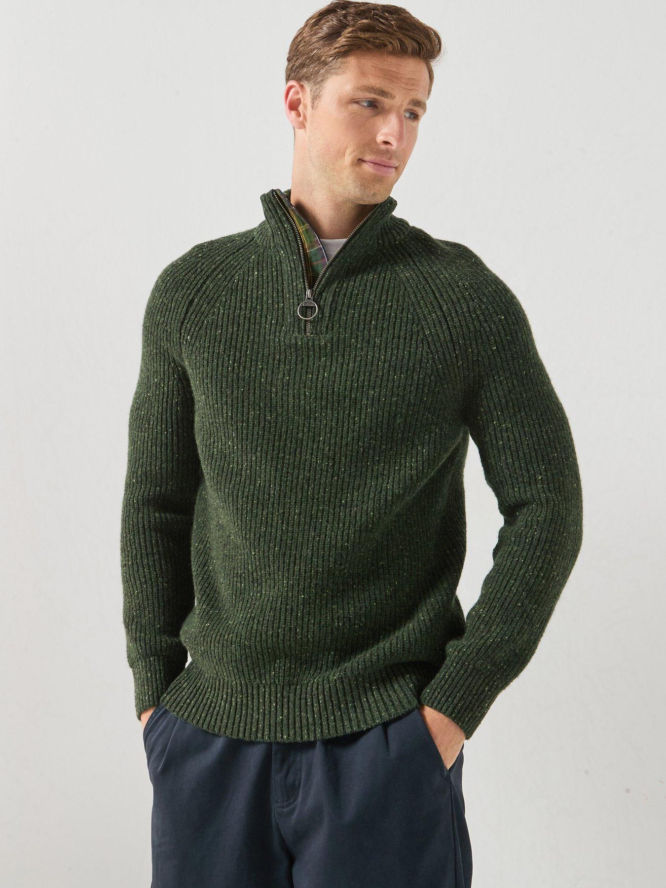 Image 1 of 6 of Barbour Mens Heavy Fleck Half Zip Knitted Jumper - Green