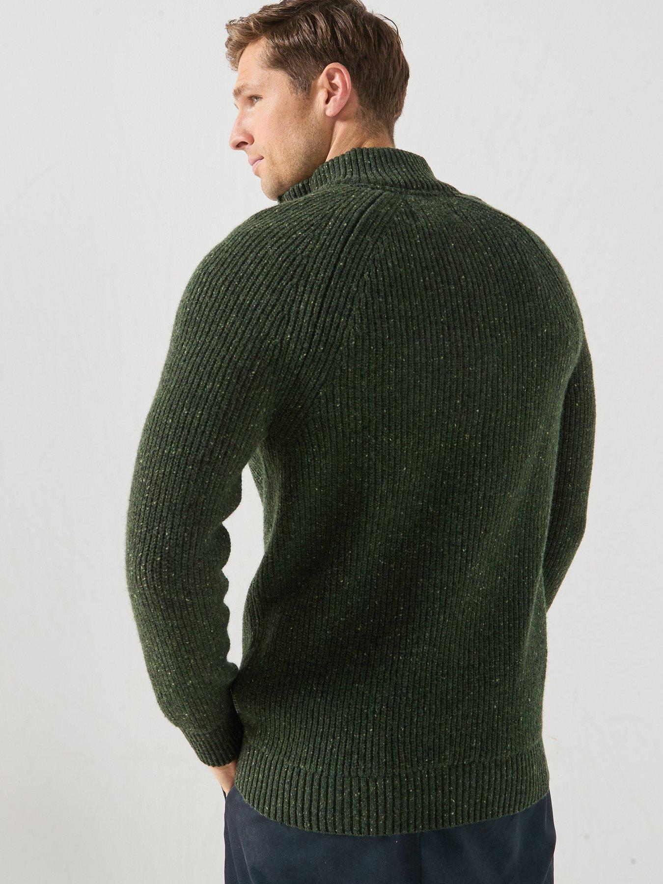 Image 2 of 6 of Barbour Mens Heavy Fleck Half Zip Knitted Jumper - Green