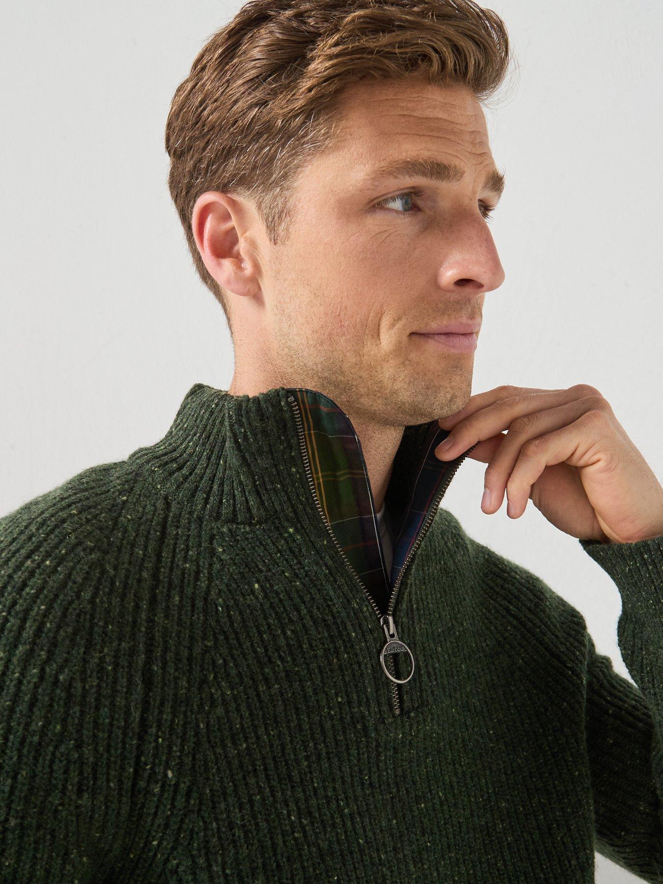 Image 5 of 6 of Barbour Mens Heavy Fleck Half Zip Knitted Jumper - Green