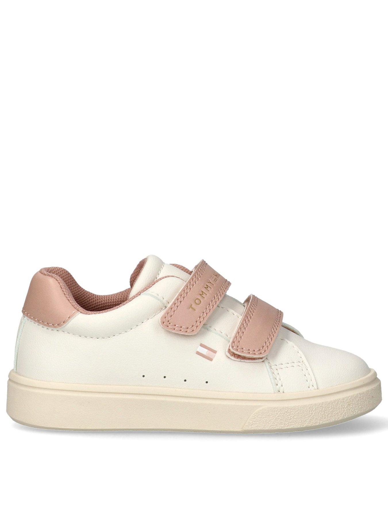 Tommy Hilfiger Girls Sneakers with Double Velcro and Soft Pink Details - White/Nude