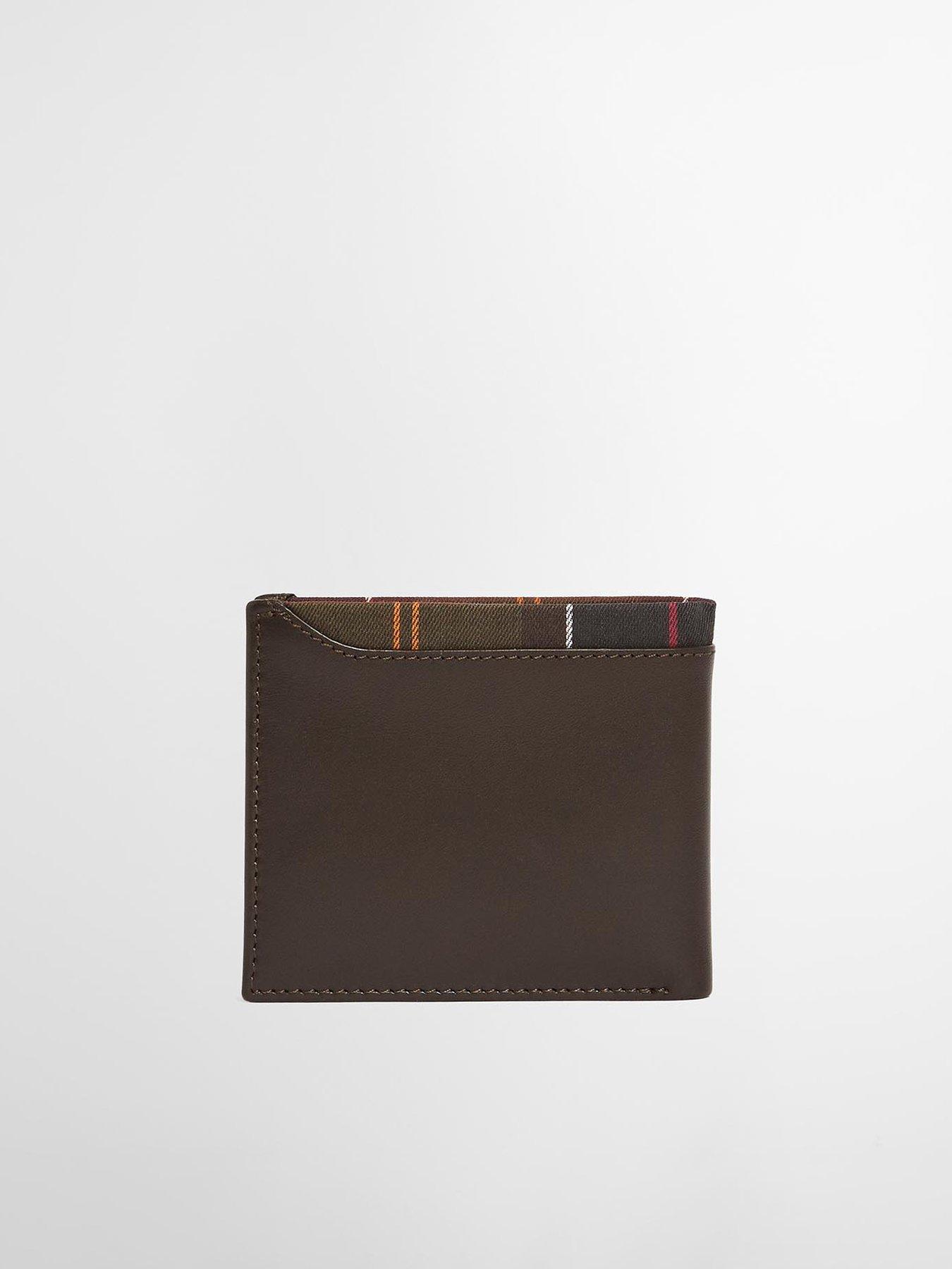 Image 2 of 5 of Barbour Mens Brodick Leather Tartan Lined Billfold Wallet - Brown