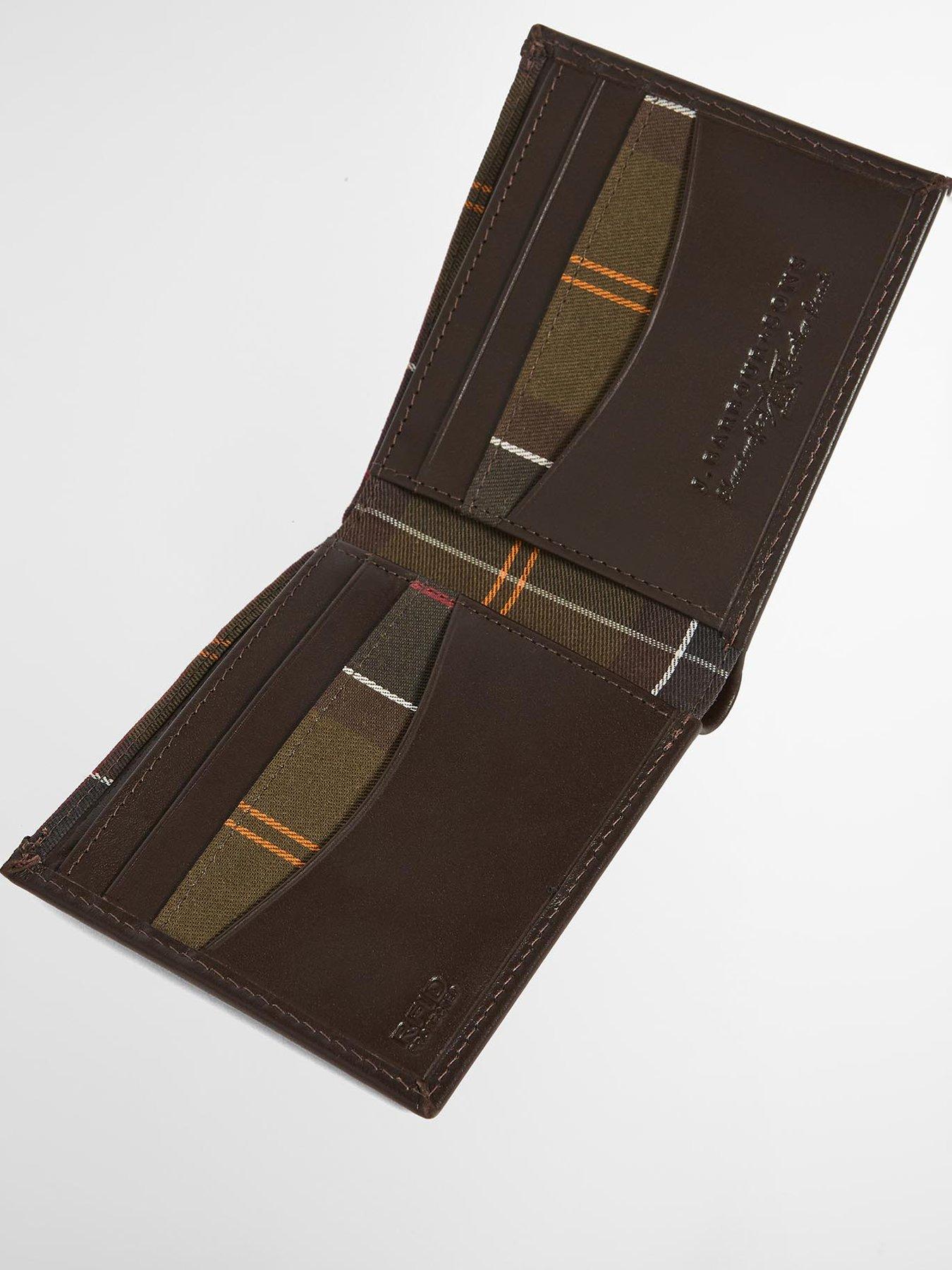 Image 4 of 5 of Barbour Mens Brodick Leather Tartan Lined Billfold Wallet - Brown