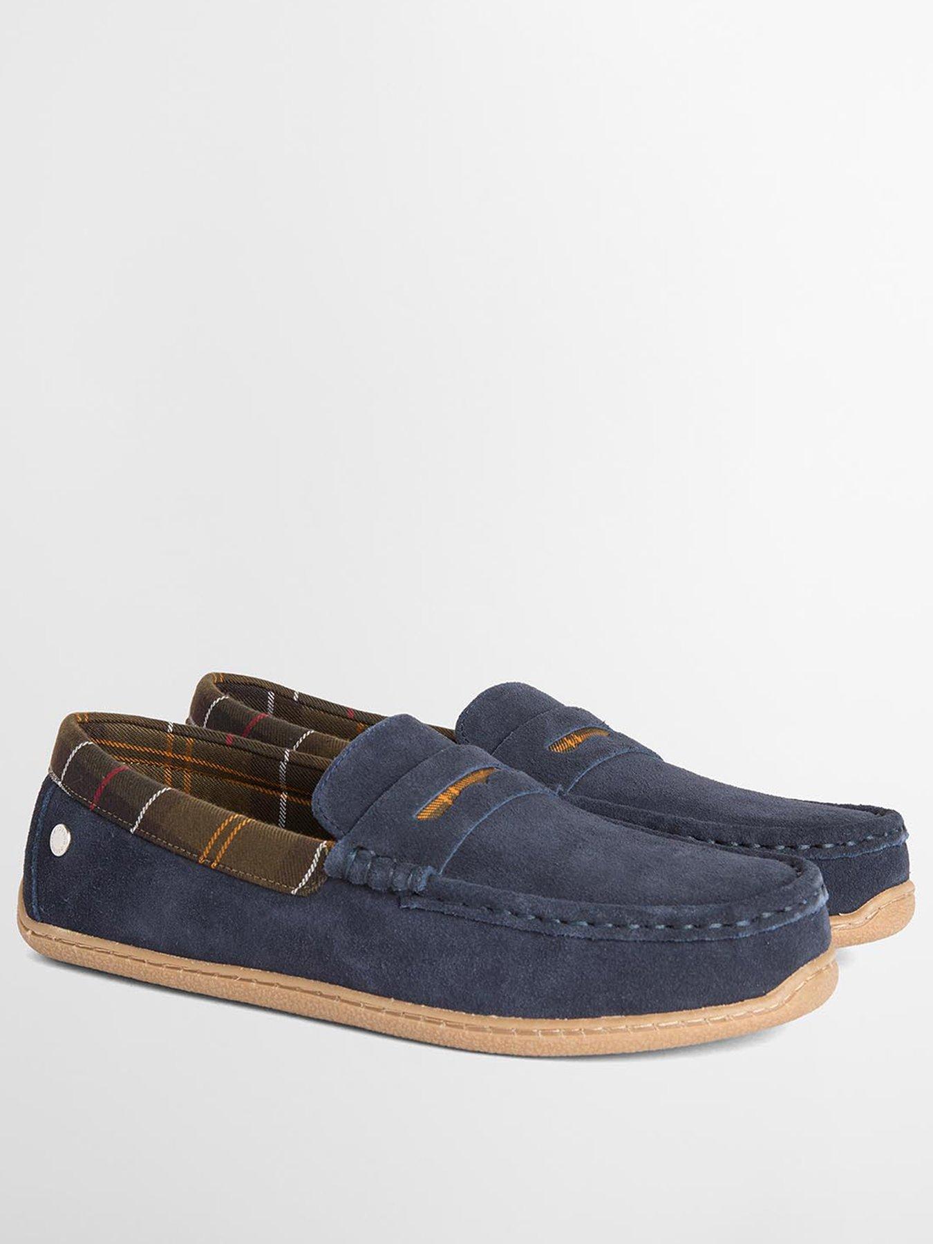 Image 2 of 5 of Barbour Mens Albert Slip-On Tartan Trim Slippers - Navy