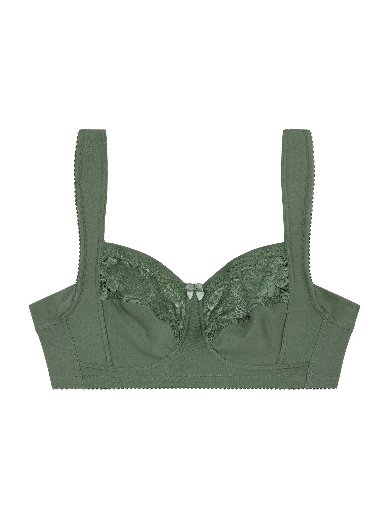 Image 4 of 5 of Miss Mary of Sweden Broderie Anglaise Non-wired Bra In Fabulous Cotton With Wide Padded Straps (second Sizes) - Green