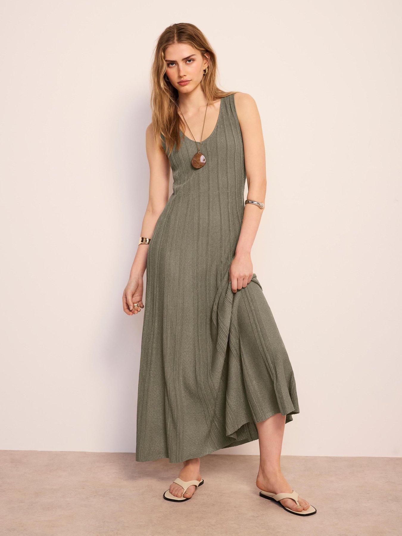 Mint Velvet Khaki Lurex Knit Midi Dress