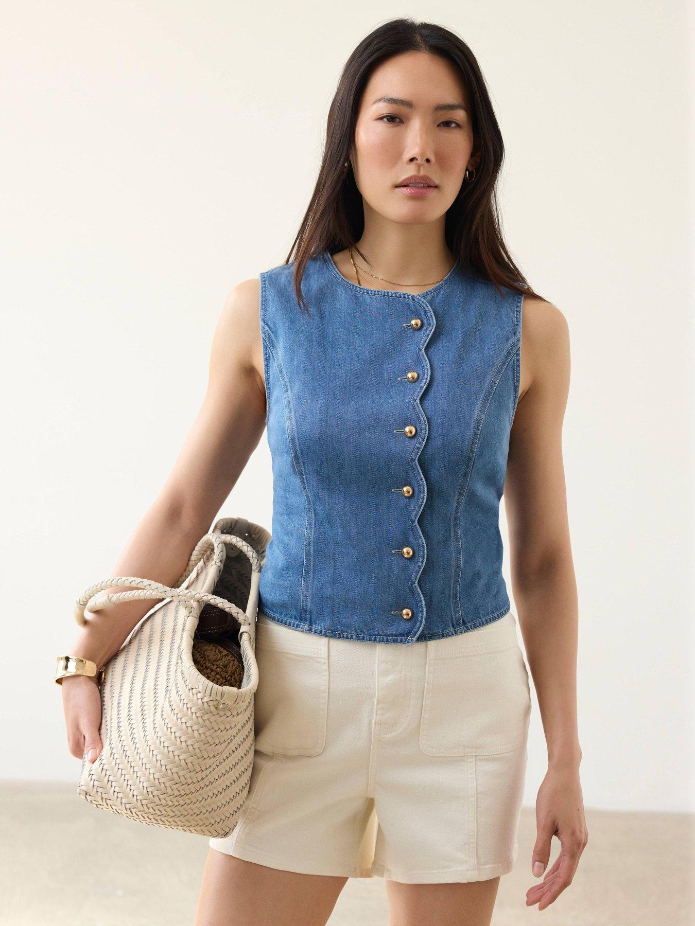 Image 2 of 6 of Mint Velvet Indigo Denim Scallop Waistcoat - Blue