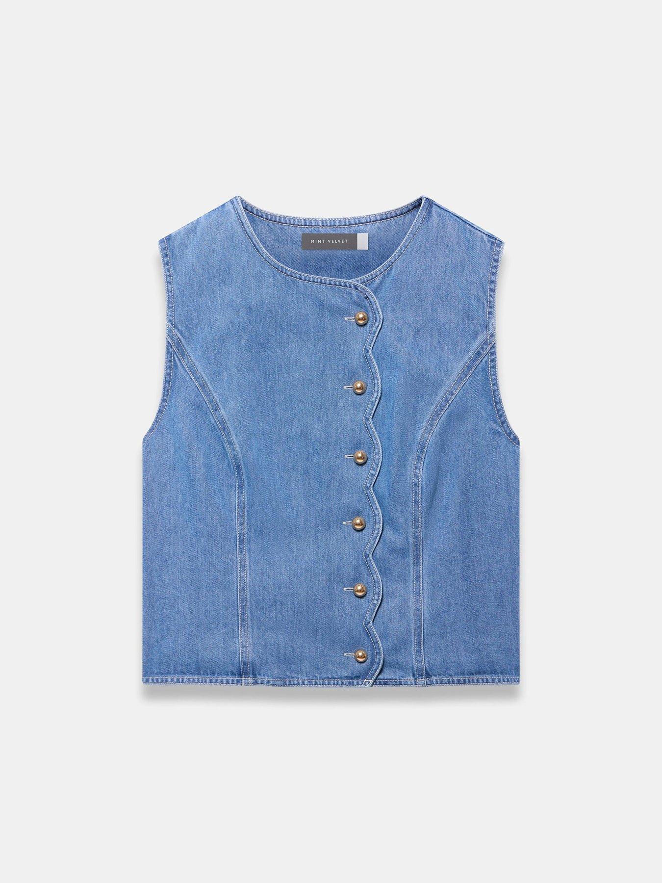 Image 5 of 6 of Mint Velvet Indigo Denim Scallop Waistcoat - Blue