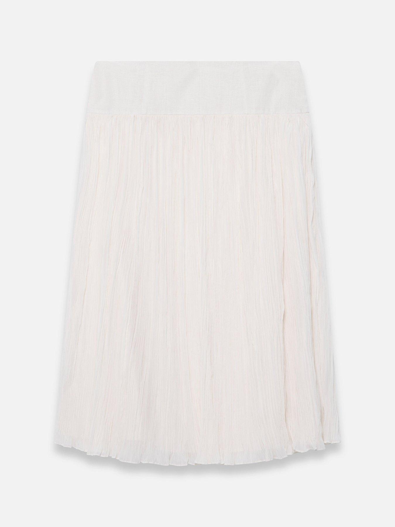 Image 6 of 6 of Mint Velvet Drop Waist Crinkle Midi Skirt - Ivory