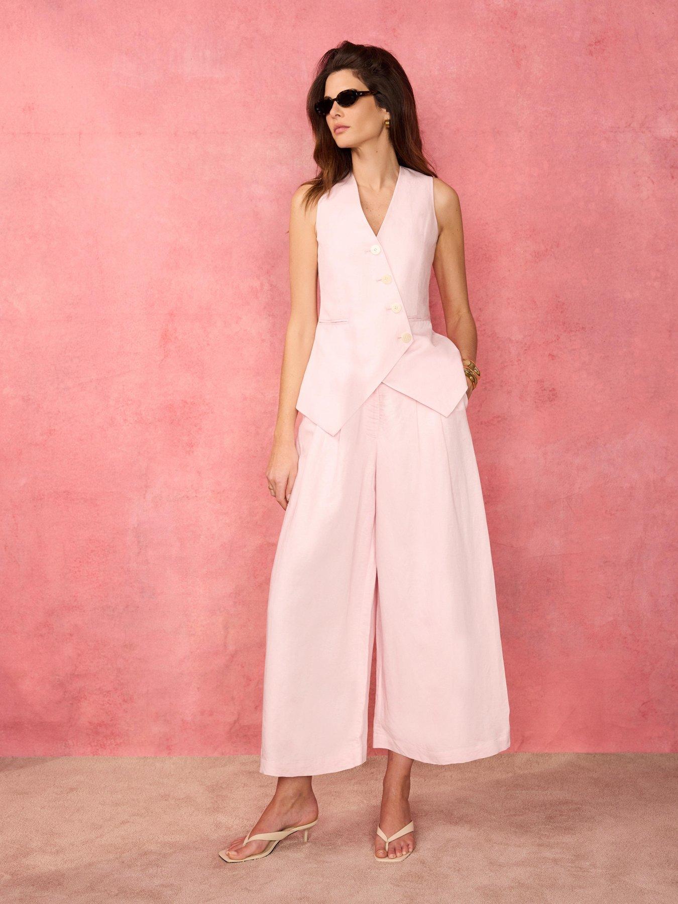 Image 1 of 6 of Mint Velvet Linen Crop Trouser - Pink