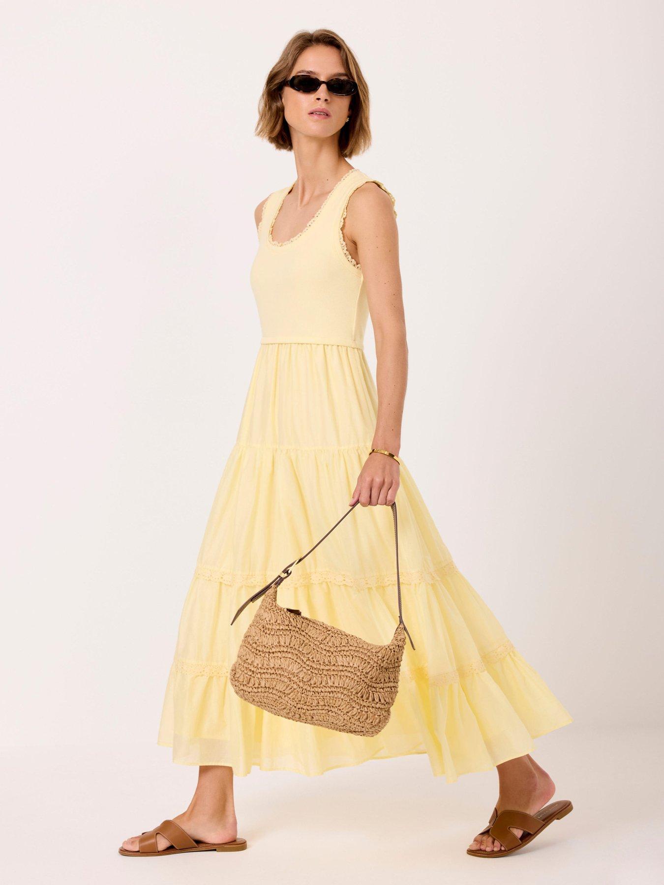 Mint Velvet Yellow Crochet Insert Dress