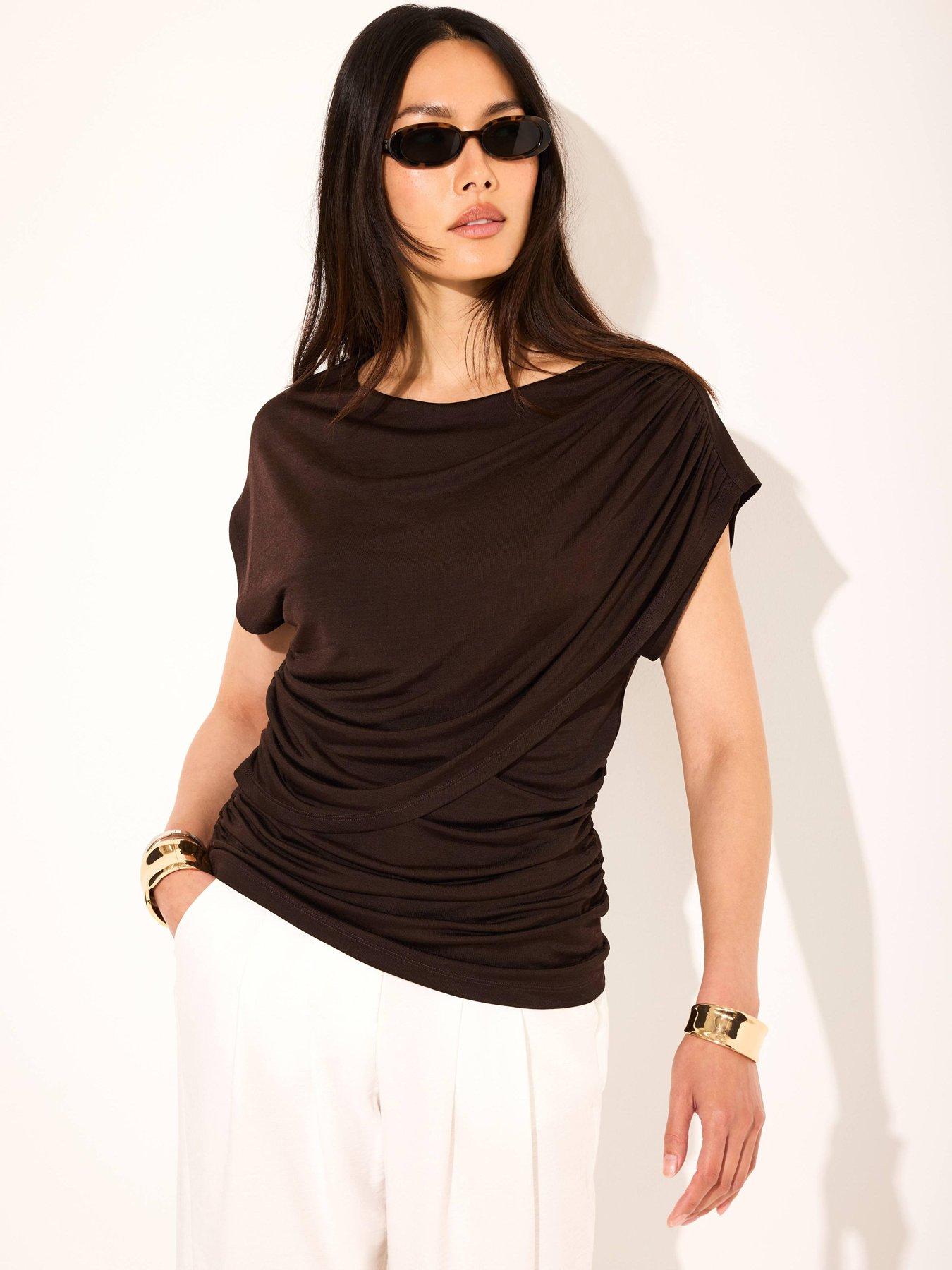 Mint Velvet Double Layer Drape Top - Brown