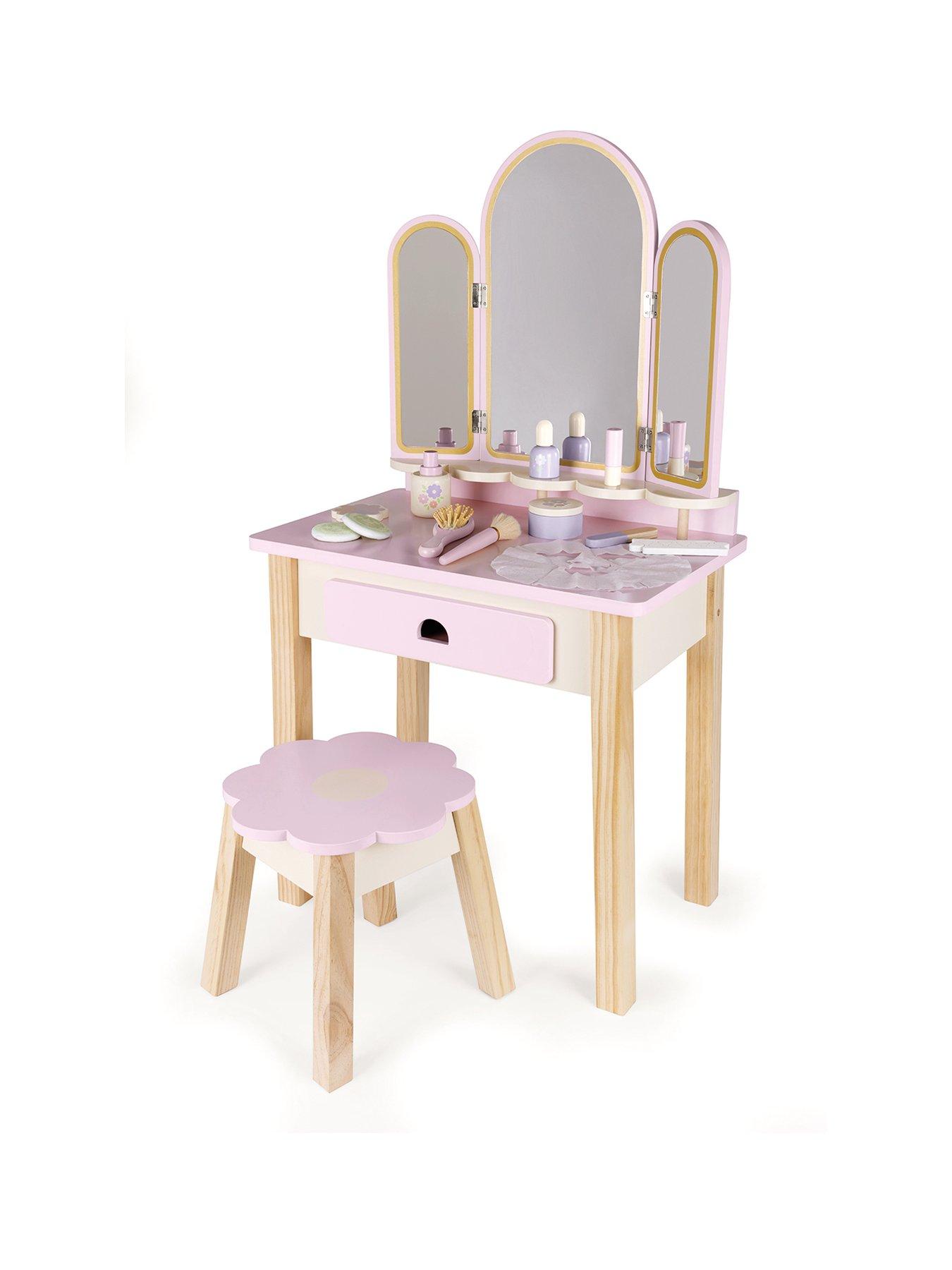 Image 1 of 5 of Acorn Kids' Wooden Beauty Vanity Table and Stool Playset - White/Pink