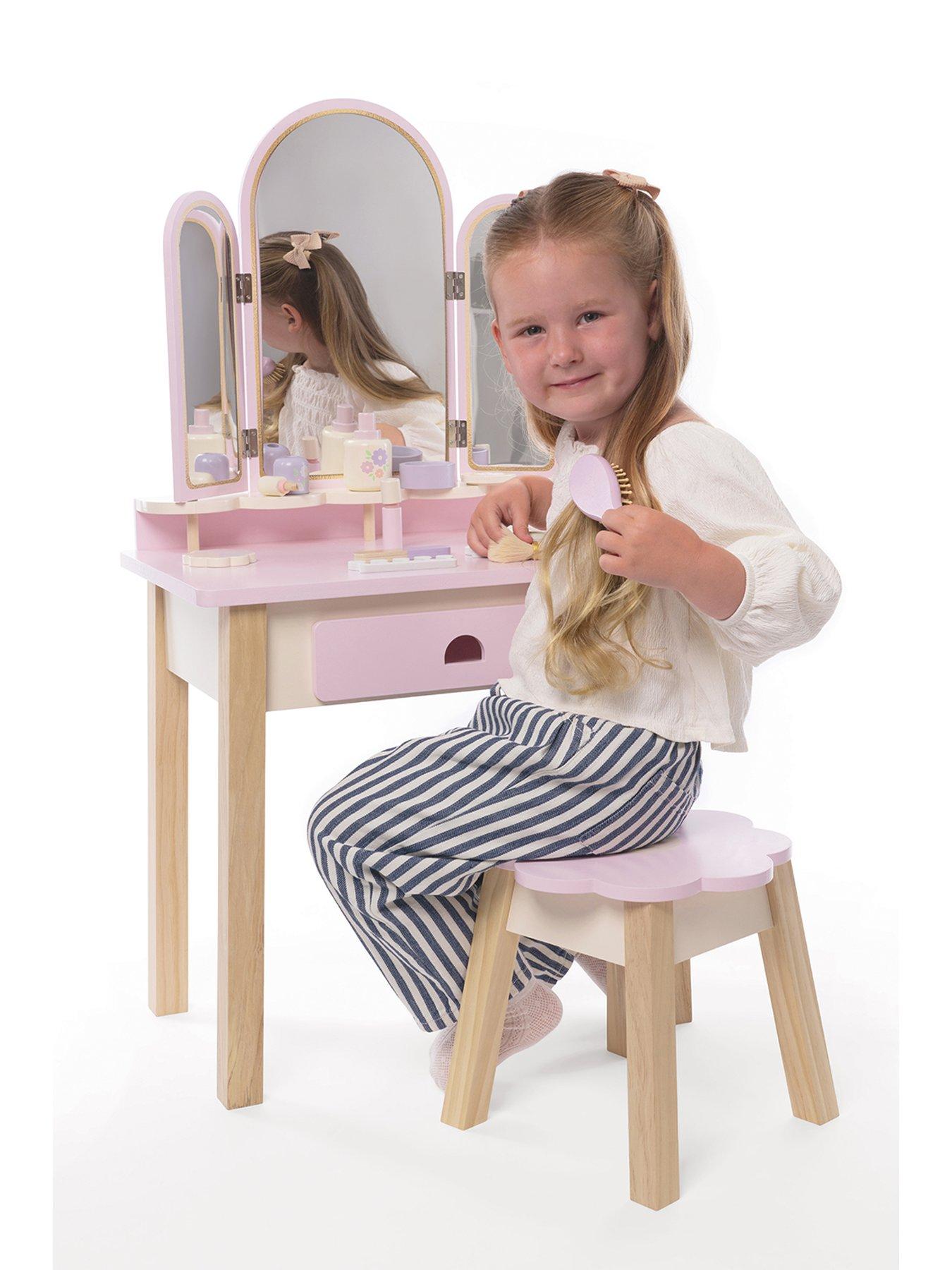 Image 3 of 5 of Acorn Kids' Wooden Beauty Vanity Table and Stool Playset - White/Pink