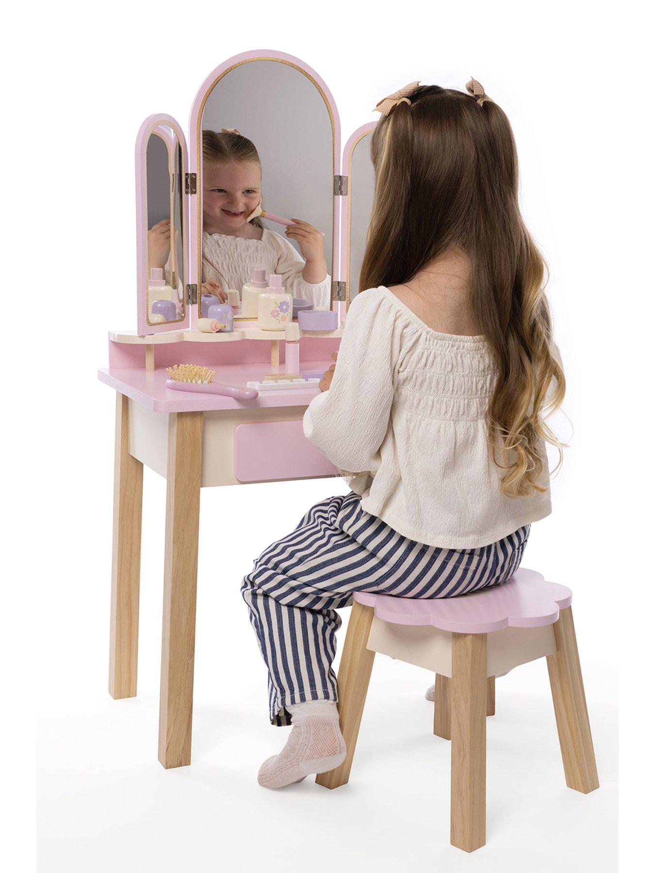 Image 4 of 5 of Acorn Kids' Wooden Beauty Vanity Table and Stool Playset - White/Pink