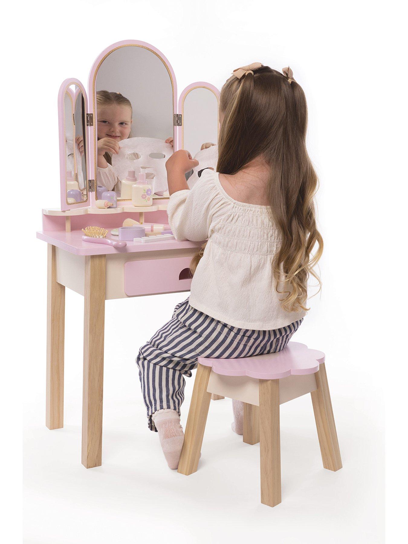 Image 5 of 5 of Acorn Kids' Wooden Beauty Vanity Table and Stool Playset - White/Pink