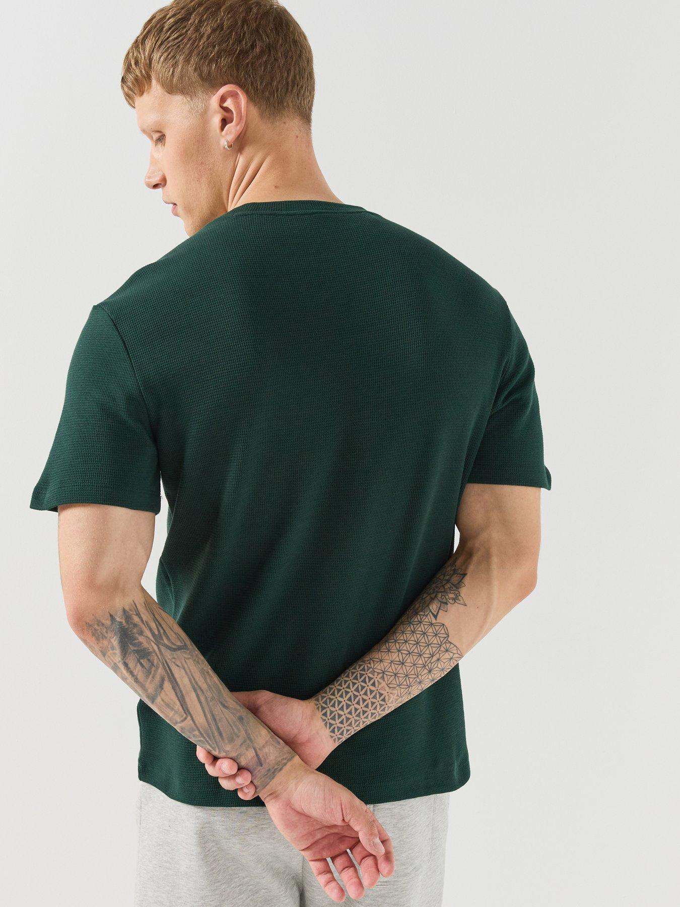 Image 2 of 6 of Lacoste Soft Waffle Relaxed Fit Loungewear T-Shirt - Dark Green