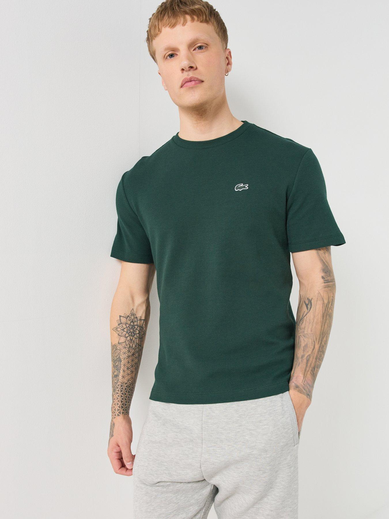 Image 4 of 6 of Lacoste Soft Waffle Relaxed Fit Loungewear T-Shirt - Dark Green