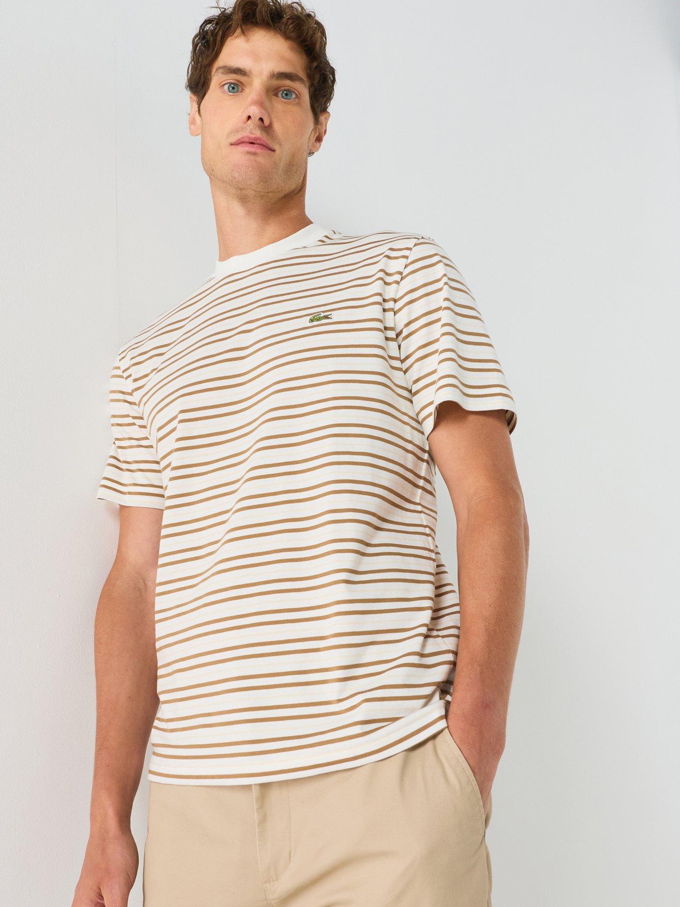 Lacoste Classic Fit Striped Cotton T-shirt - White