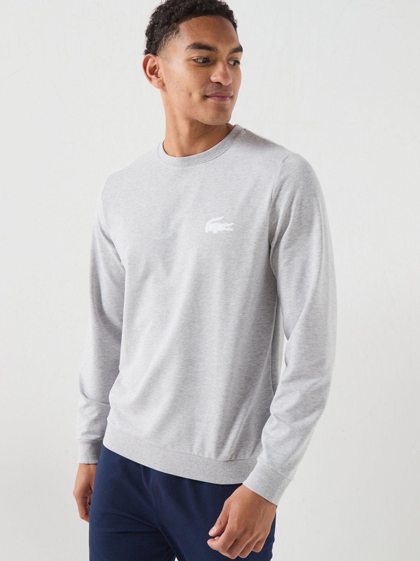 Image 1 of 6 of Lacoste Fleece Loungewear Sweatshirt - Light Grey