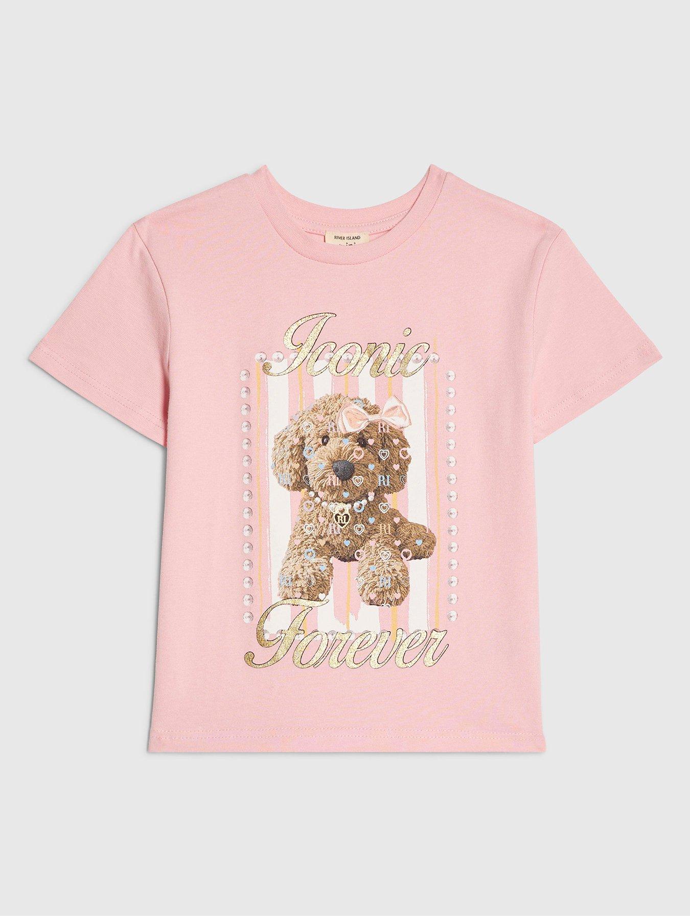 River Island Mini Girls Pooch Iconic Forever Graphic Print T-Shirt - Pink