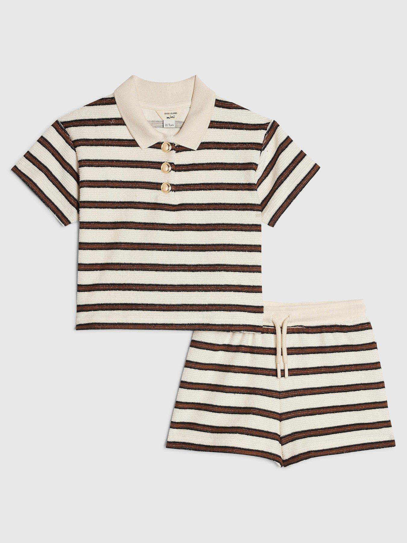 River Island Mini Girls Towelling Top  &  Shorts Set - Brown