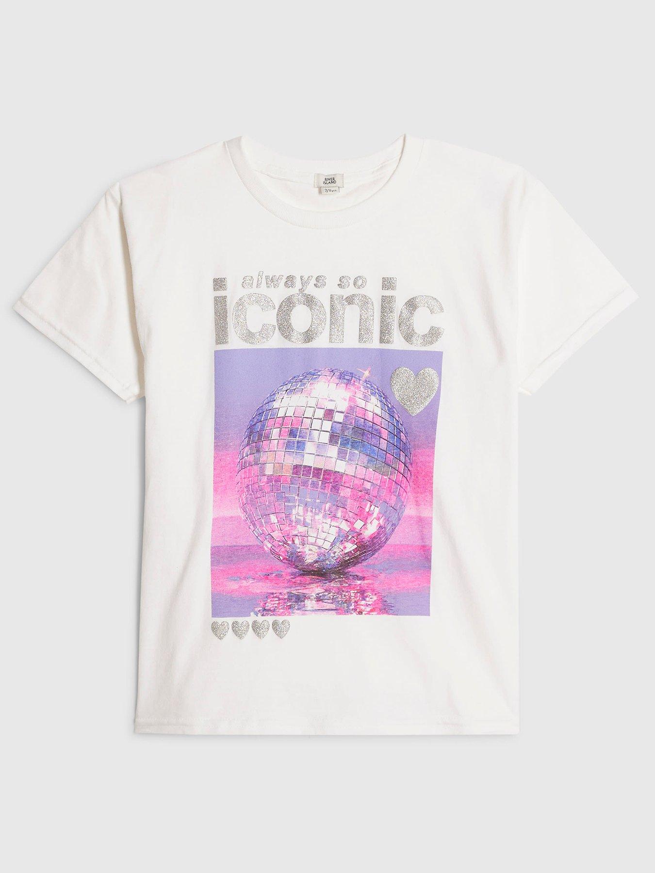 River Island Older Girls Always So Iconic Disco T-shirt - White