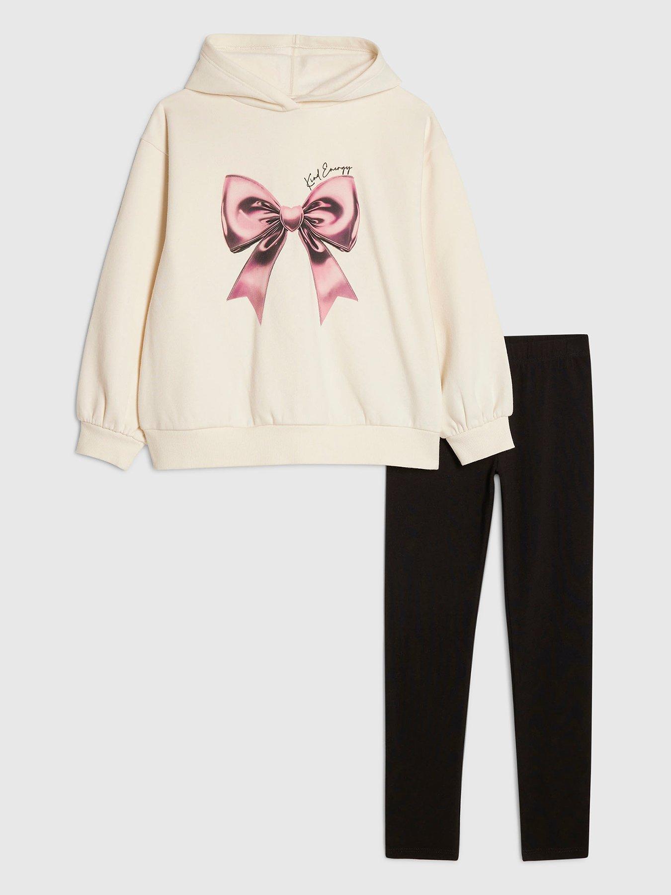 River Island Older Girls Bow Hoodie And Leggings Set - Cream