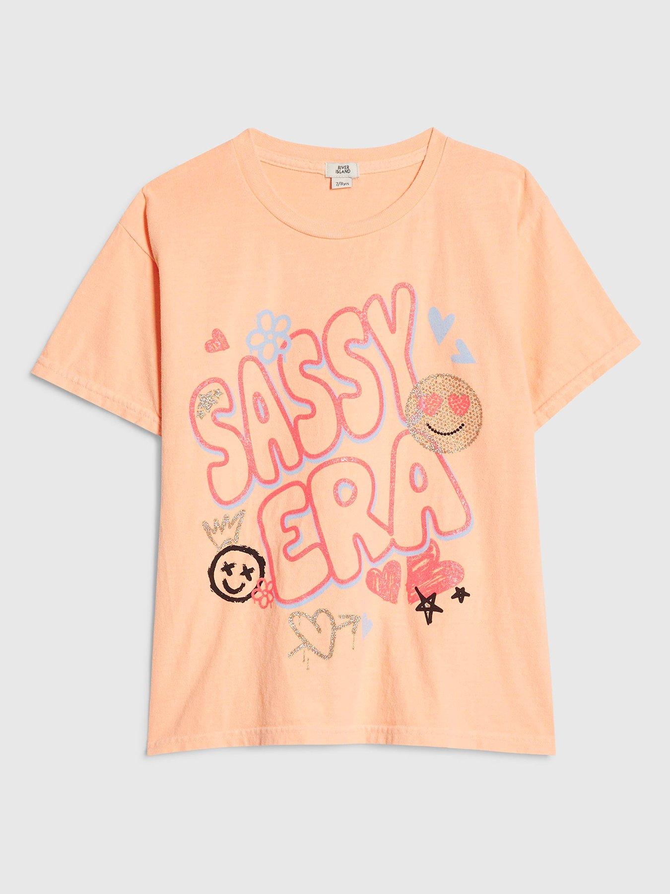 River Island Older Girls Sassy Era Smile Graphic Print T-Shirt - Orange