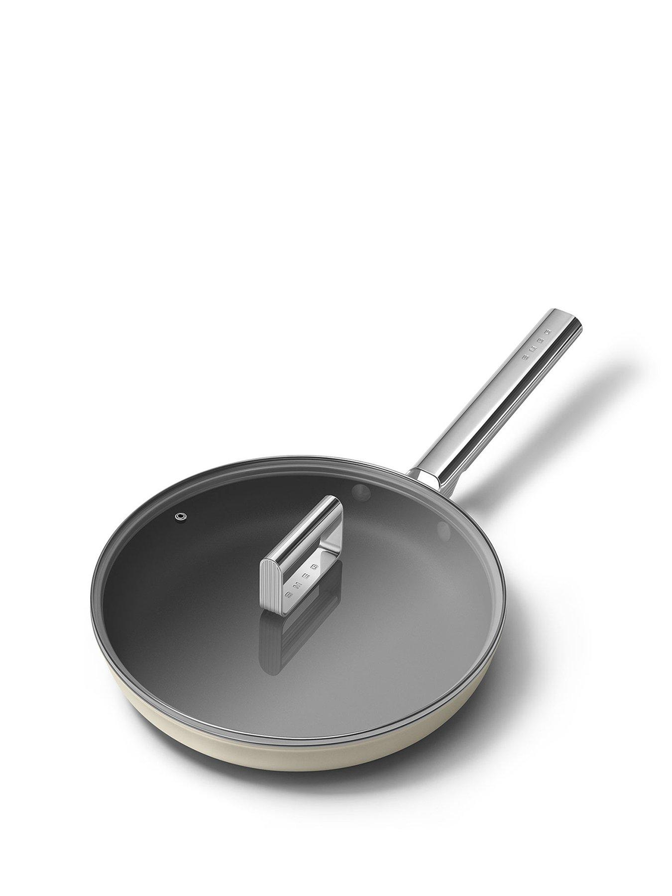Smeg 28cm Retro Frying Pan, Oven Safe, Aluminium, Cream