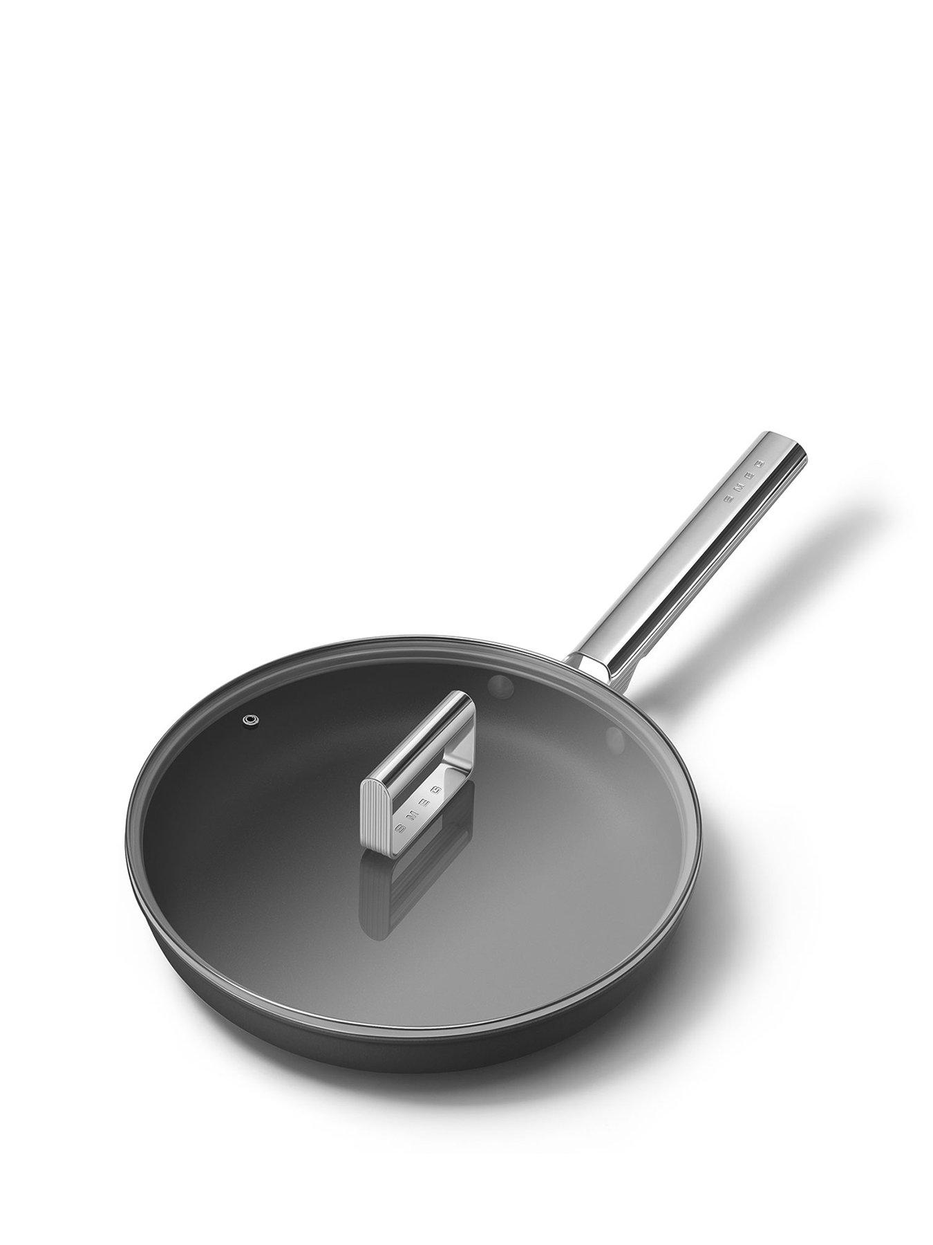 Smeg 28cm Retro Frying Pan, Oven Safe, Aluminium, Black