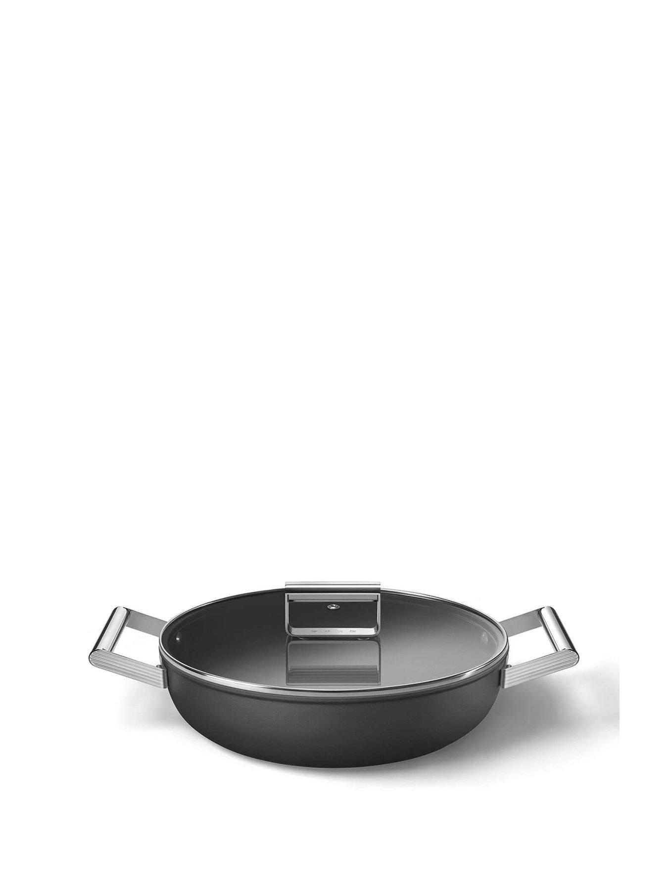 Smeg 24cm Retro Casserole Pan with Lid, Aluminium, Black