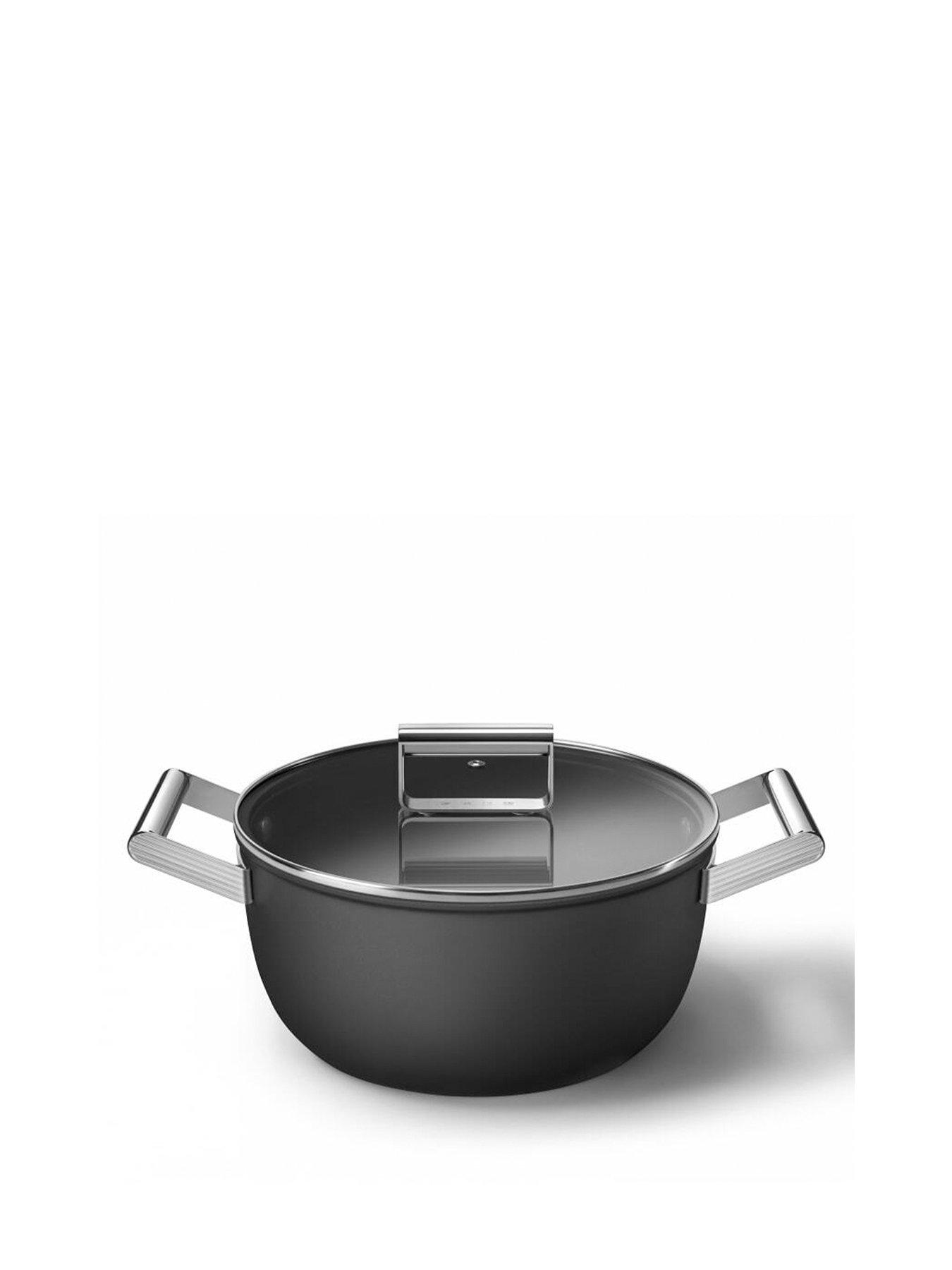 Smeg Retro Deep Pan with Lid, Oven Safe, Aluminium, Black