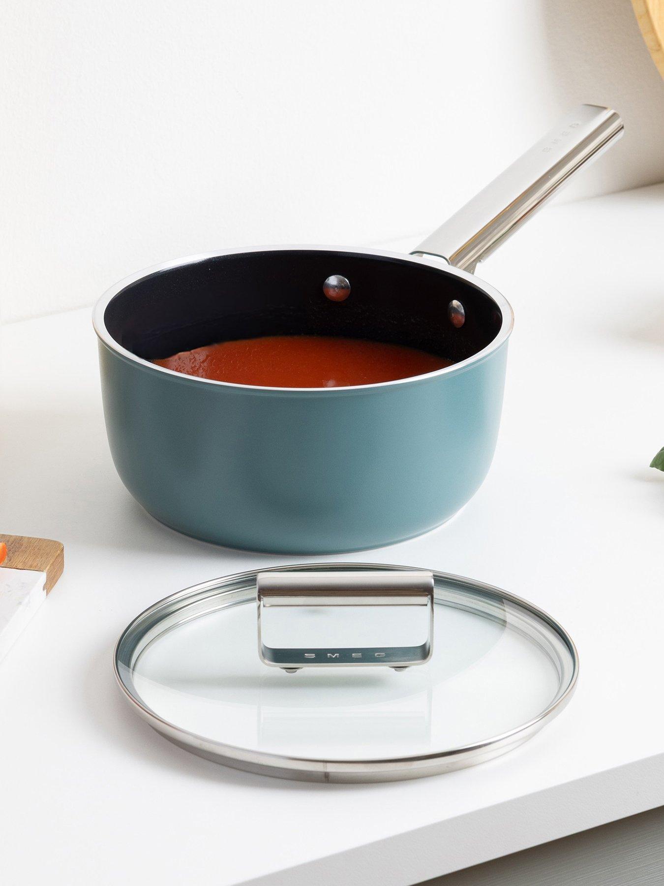 Smeg 20cm Retro Saucepan, Oven Safe, Aluminium, Emerald Green