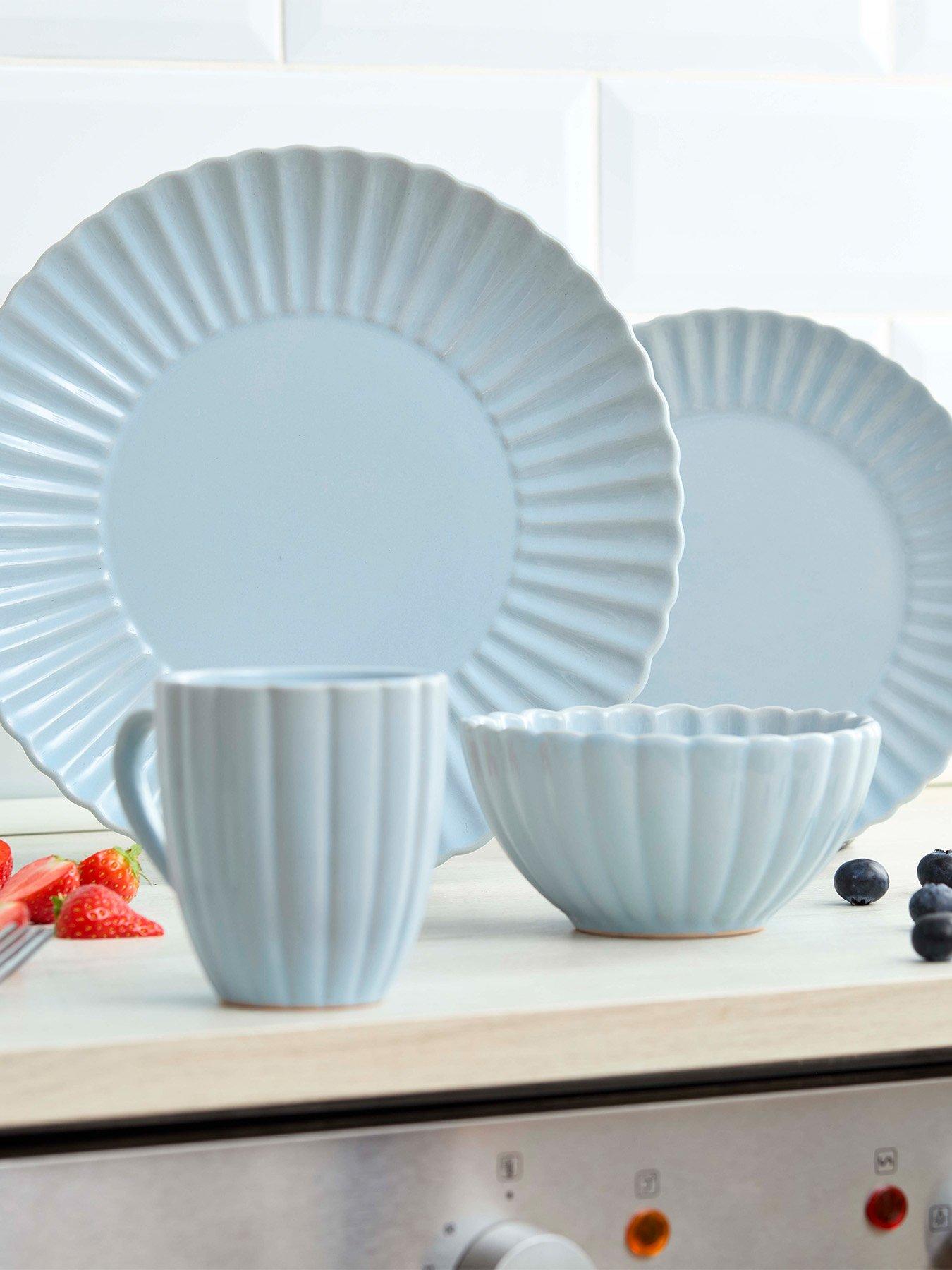 Swan 16 Piece Scallop Edge Stoneware Dinner Set, Blue