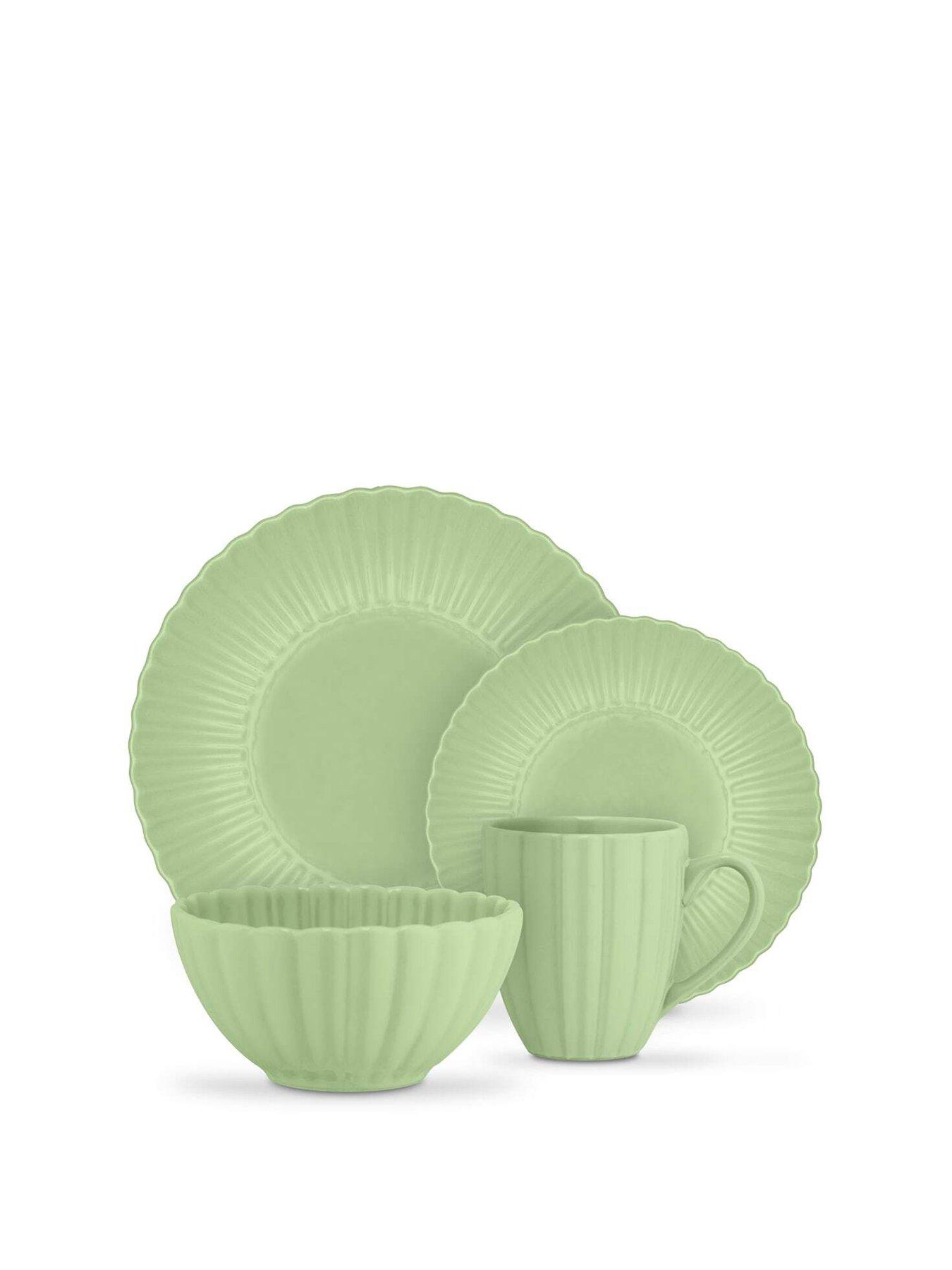 Image 2 of 8 of Swan 16 Piece Scallop Edge Stoneware Dinner Set, Green